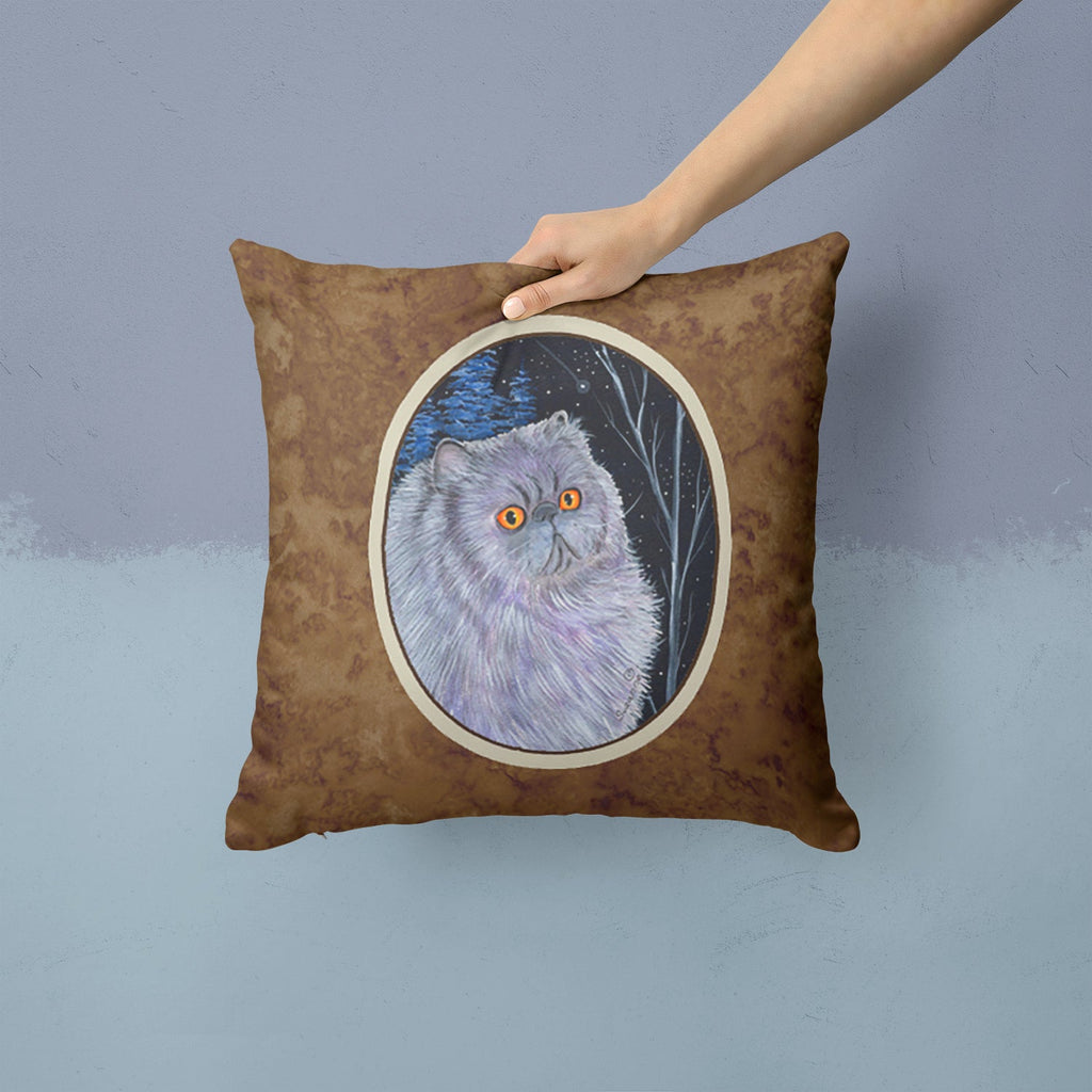 Starry Night Cat - Persian Decorative Throw Pillow 14x14 Indoor Outdoor Accent Cushion, Fabric Cover with Insert for Sofa, Bed, Porch & Living Room
