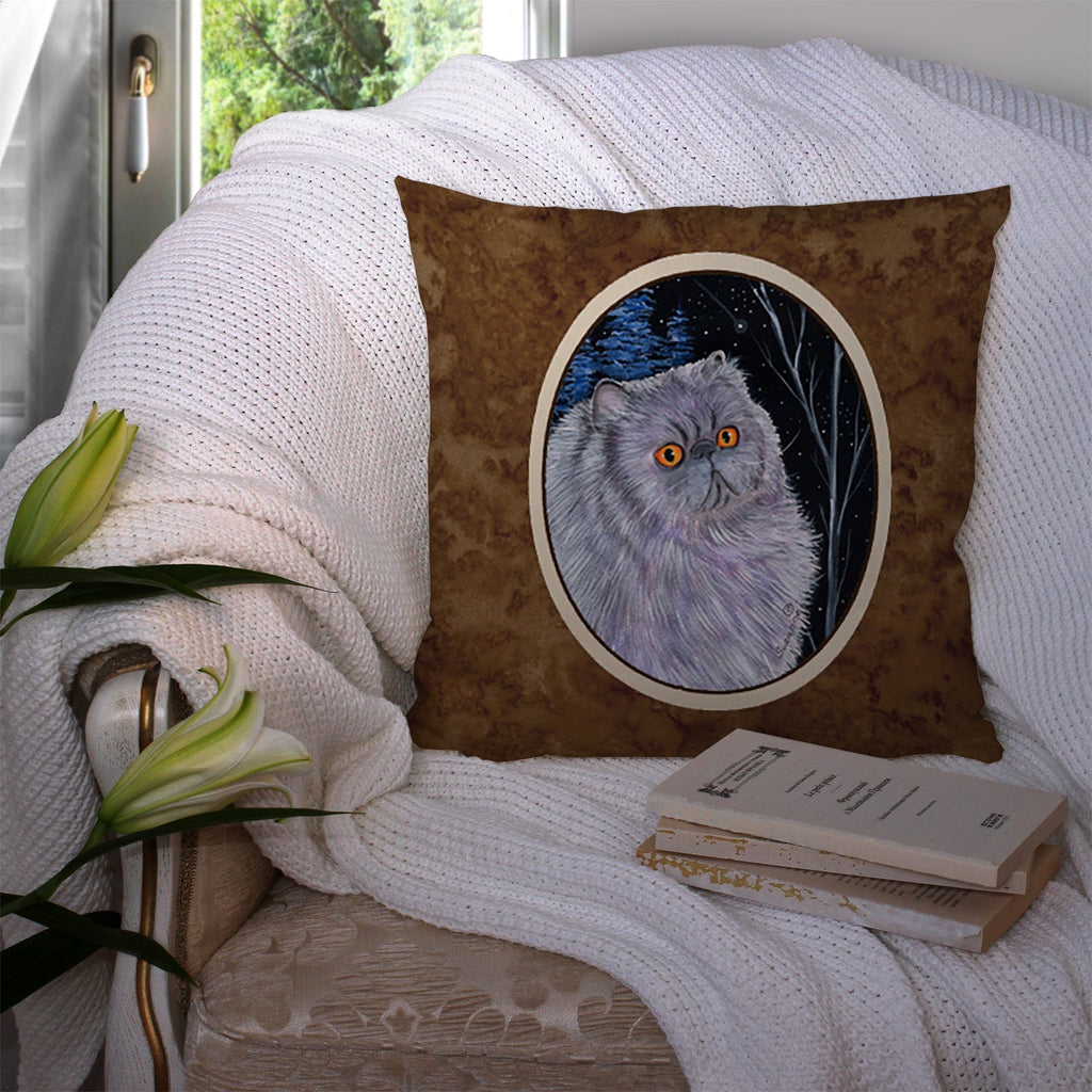 Starry Night Cat - Persian Decorative Throw Pillow 14x14 Indoor Outdoor Accent Cushion, Fabric Cover with Insert for Sofa, Bed, Porch & Living Room