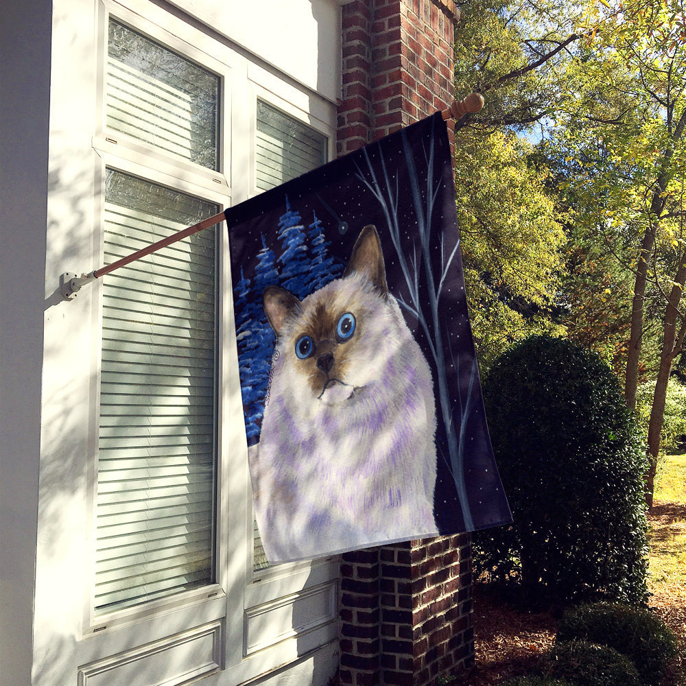 Starry Night Cat - Birman House Flag 28x40 Porch Sleeve Pole Decorative Outside Yard Banner Artwork Wall Hanging, Polyester