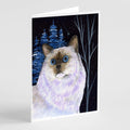 Starry Night Cat - Birman Greeting Cards Pack of 8 Blank Cards with Envelopes Whimsical A7 Size 5x7