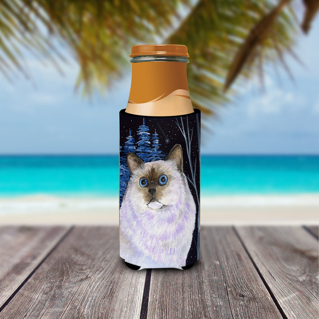 Starry Night Cat - Birman Slim Can Hugger , Insulated Foam Hugger for 12 oz Slim Cans, Beer Bottles & Water Bottles, Printed in USA