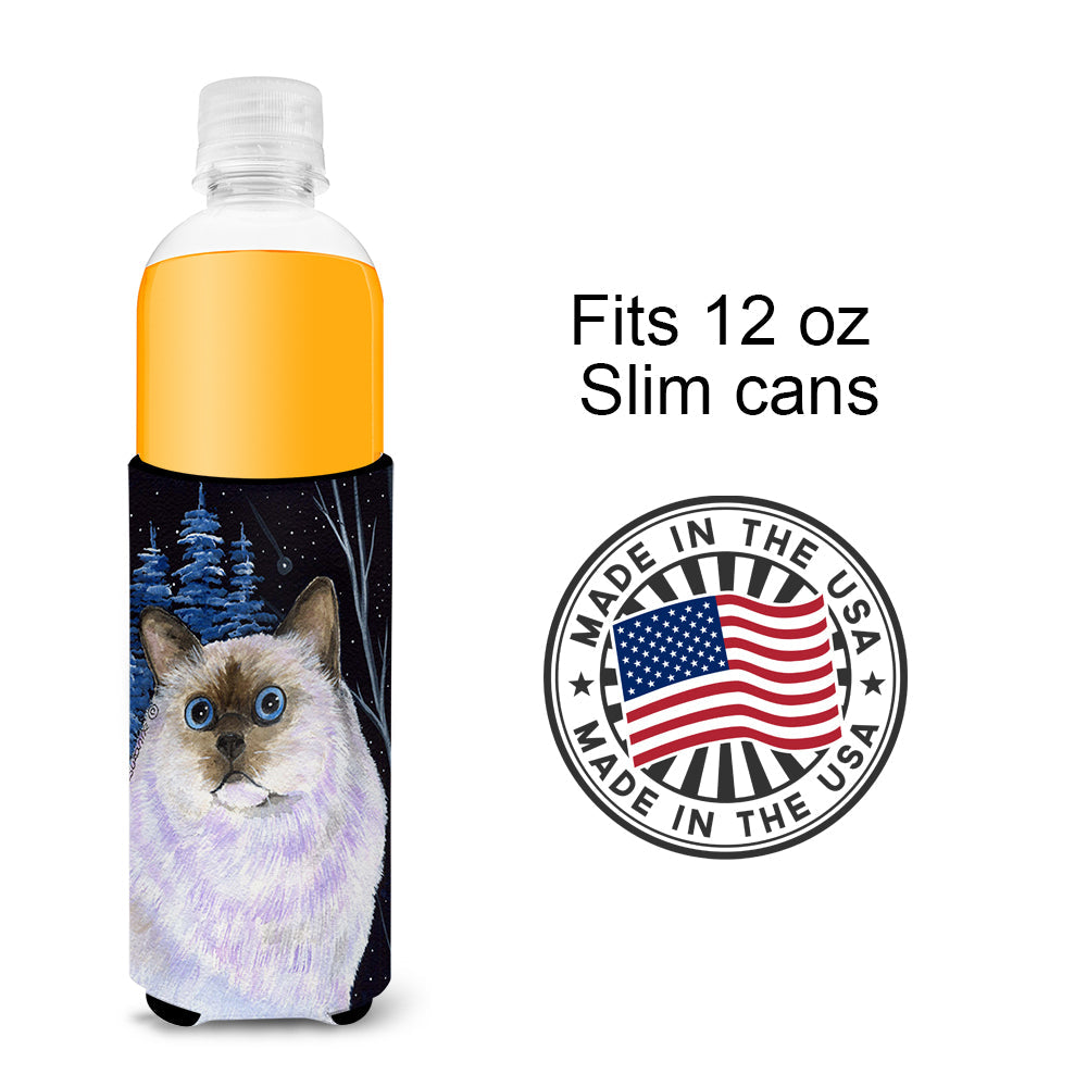 Starry Night Cat - Birman Slim Can Hugger , Insulated Foam Hugger for 12 oz Slim Cans, Beer Bottles & Water Bottles, Printed in USA