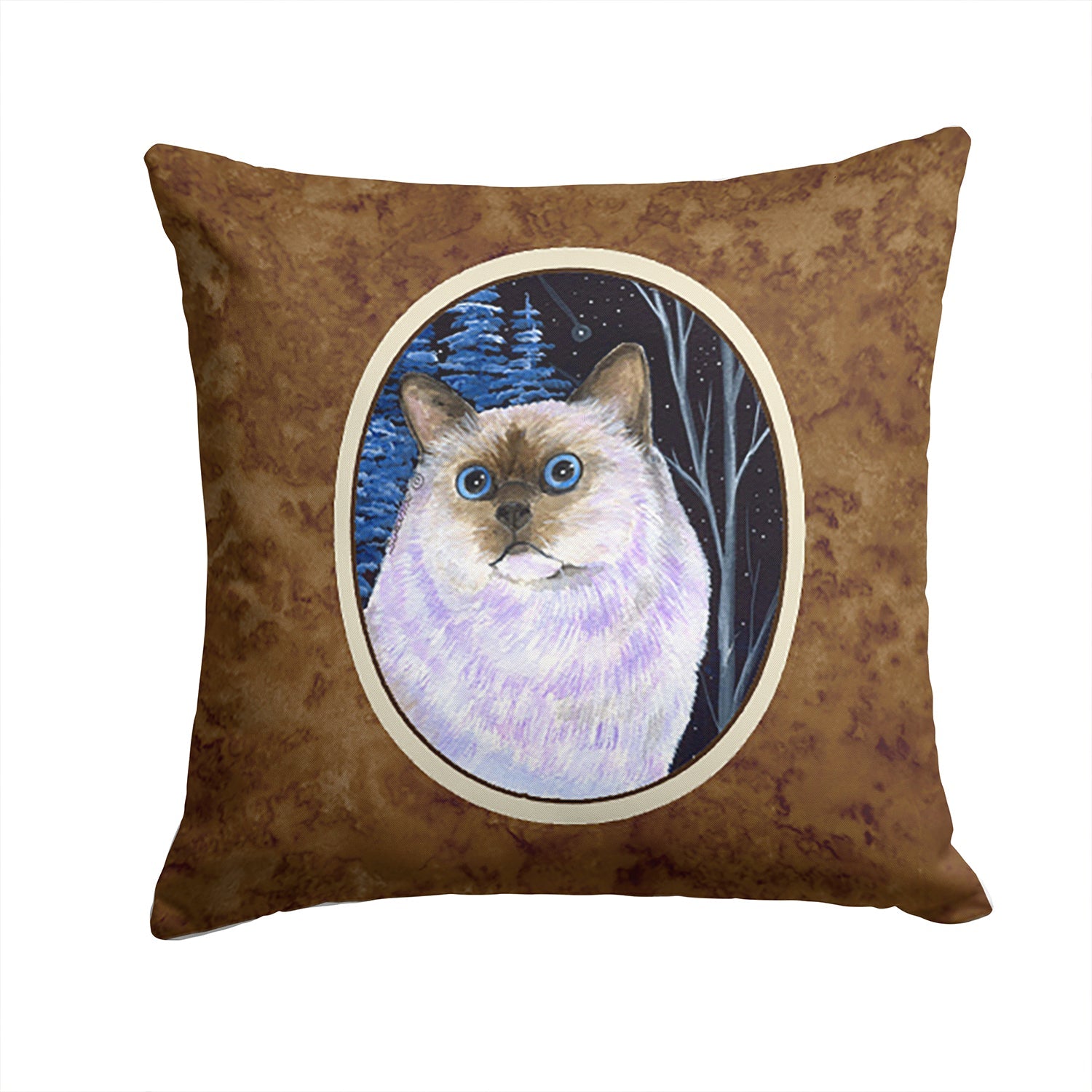 Starry Night Cat - Birman Decorative Throw Pillow 14x14 Indoor Outdoor Accent Cushion, Fabric Cover with Insert for Sofa, Bed, Porch & Living Room