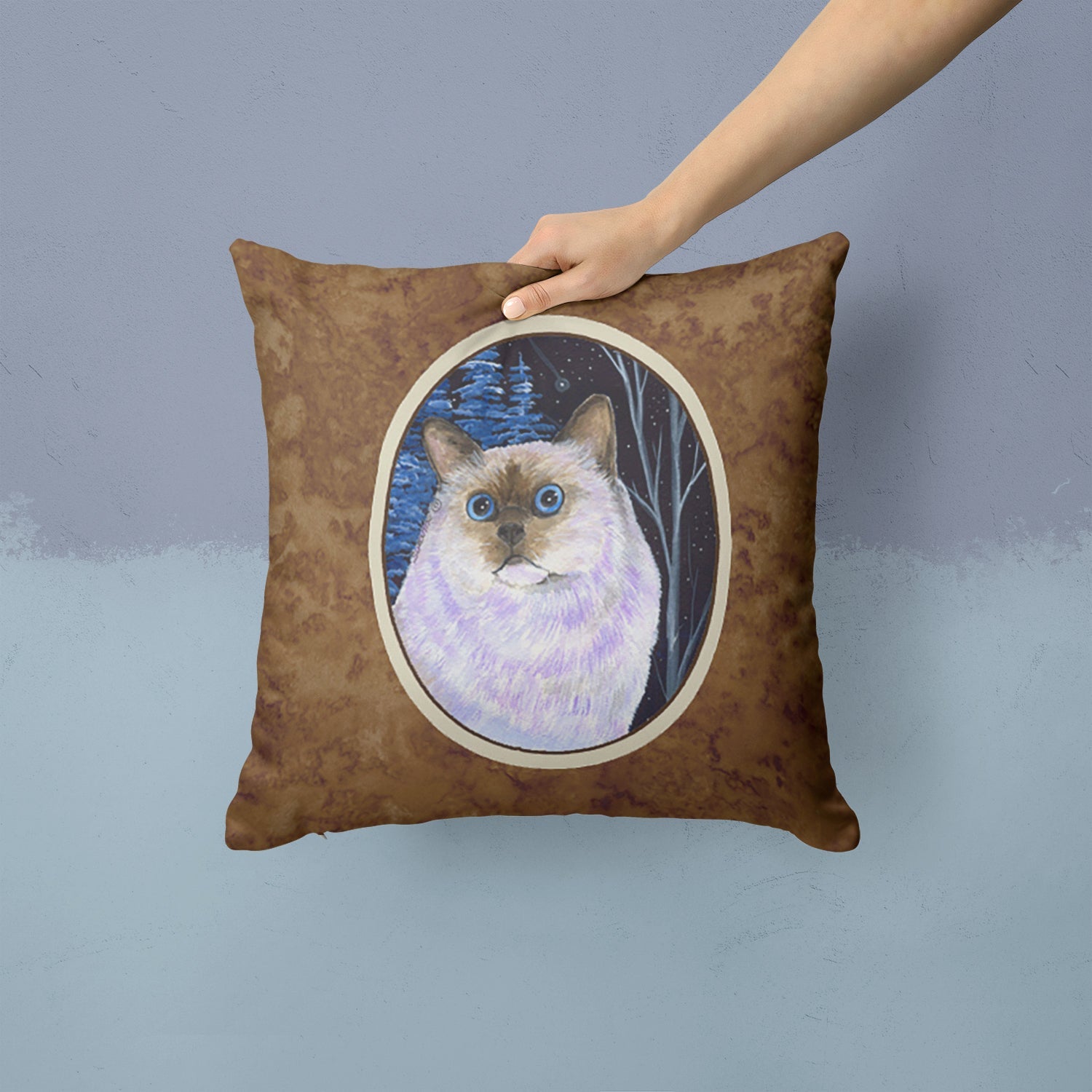 Starry Night Cat - Birman Decorative Throw Pillow 14x14 Indoor Outdoor Accent Cushion, Fabric Cover with Insert for Sofa, Bed, Porch & Living Room