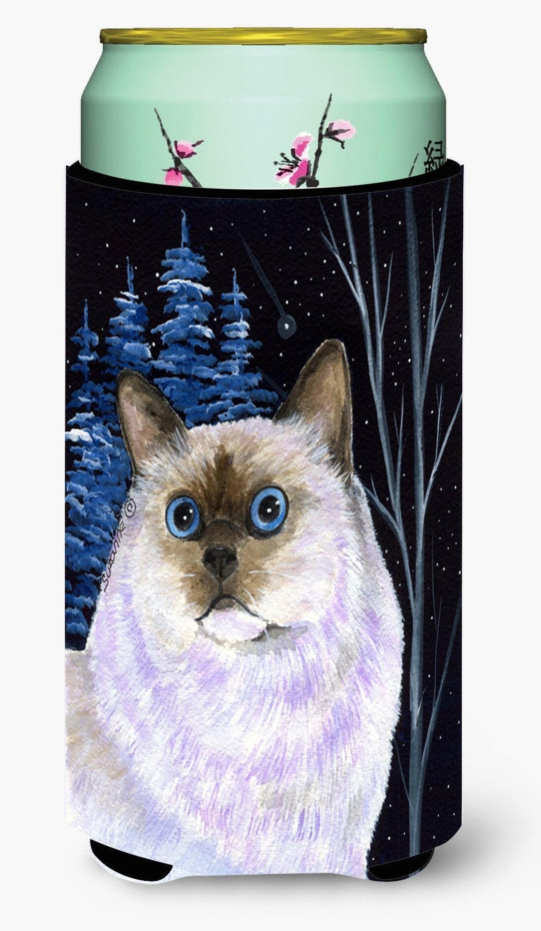 Starry Night Cat - Birman Tall Boy Hugger Can Cooler Sleeve Machine Washable Drink Collapsible Insulator Beverage Insulated Holder