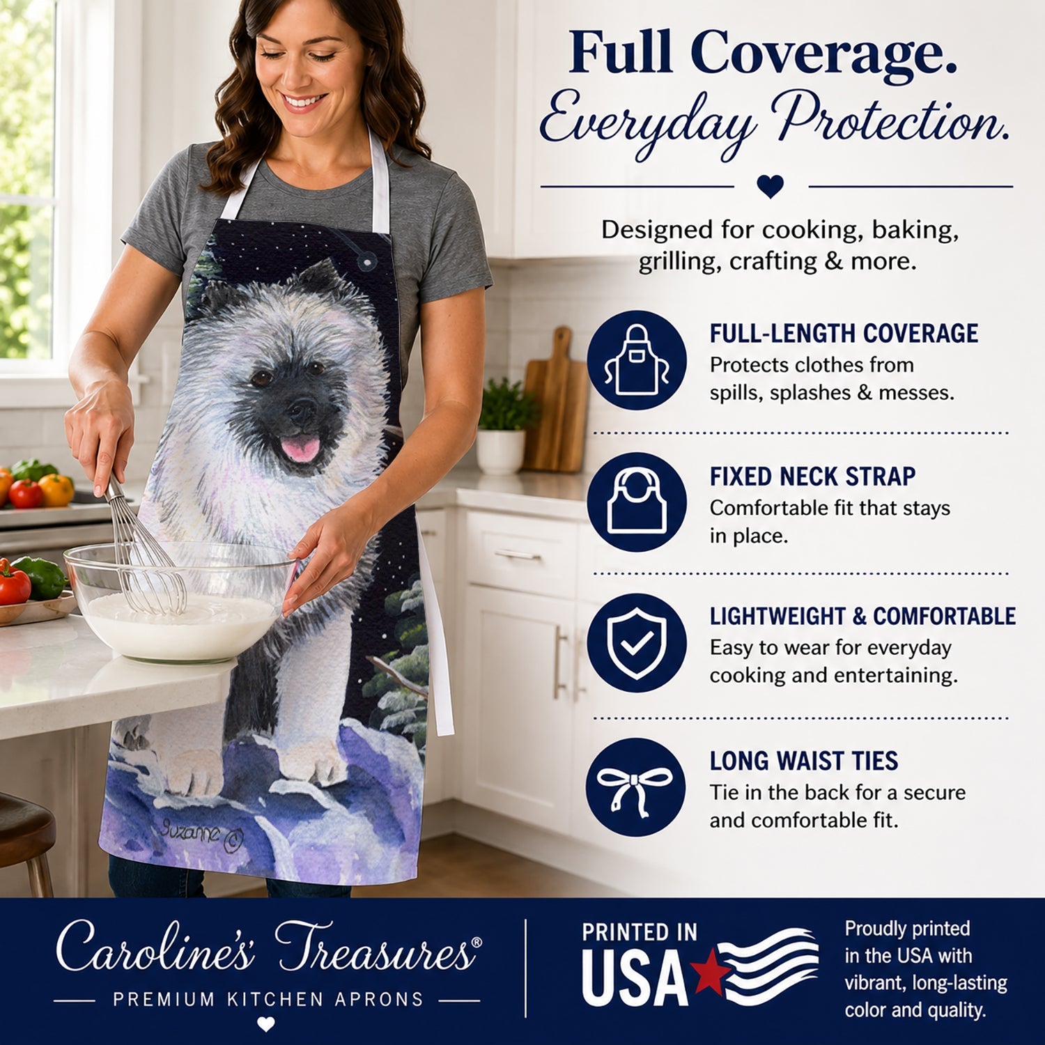 Starry Night Keeshond Apron Cooking Kitchen Server Baking Crafts Gardening for Adult Women Men, Unisex, Large, Multicolor