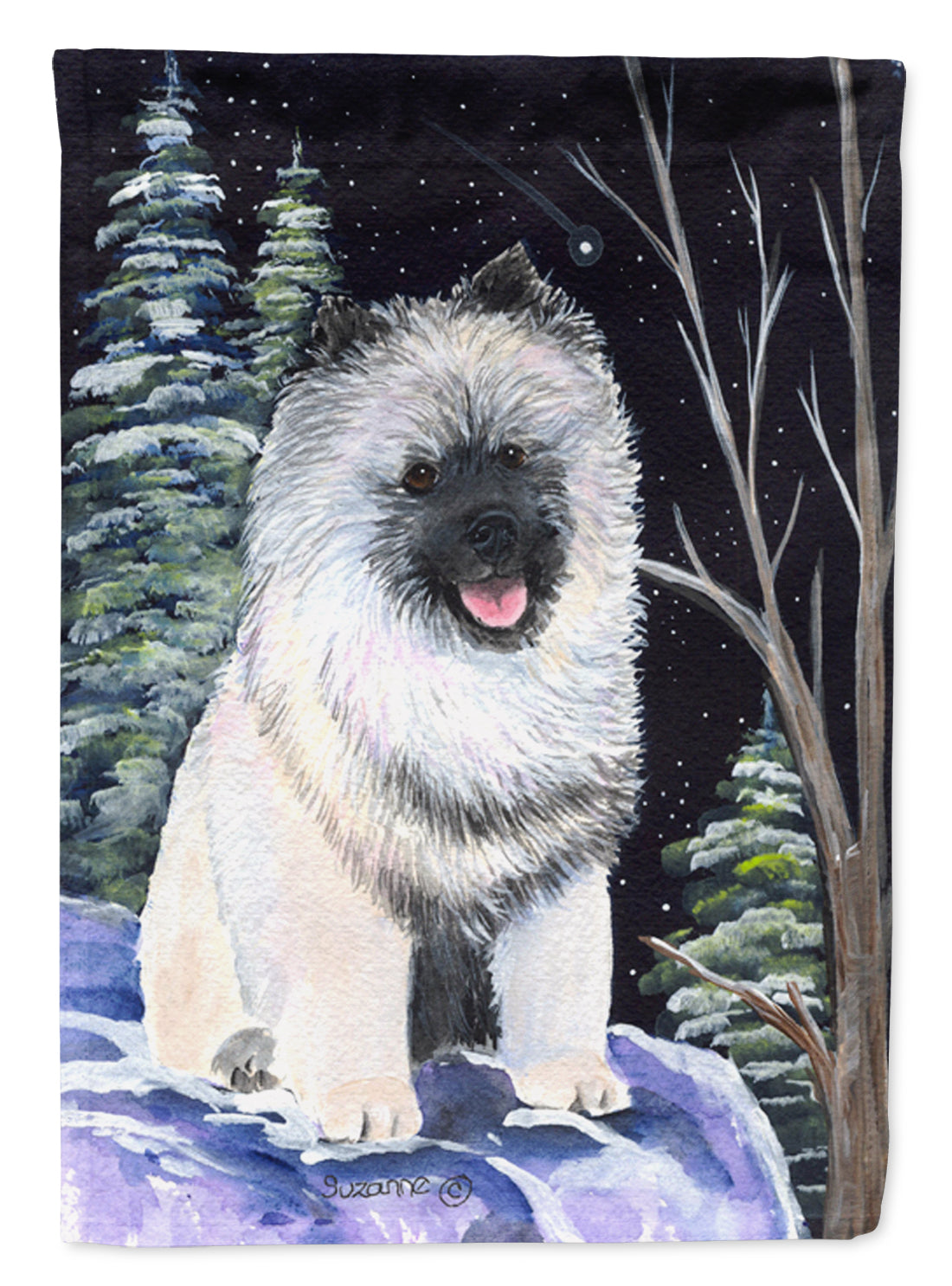 Starry Night Keeshond House Flag 28x40 Porch Sleeve Pole Decorative Outside Yard Banner Artwork Wall Hanging, Polyester
