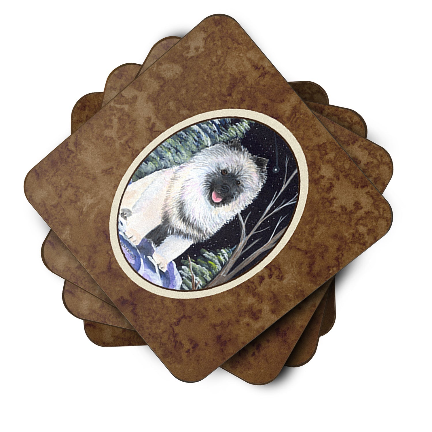 Starry Night Keeshond Foam Coasters Set of 4 Cup Coasters for Indoor Outdoor, Tabletop Protection, Anti Slip, Mouse pad Material