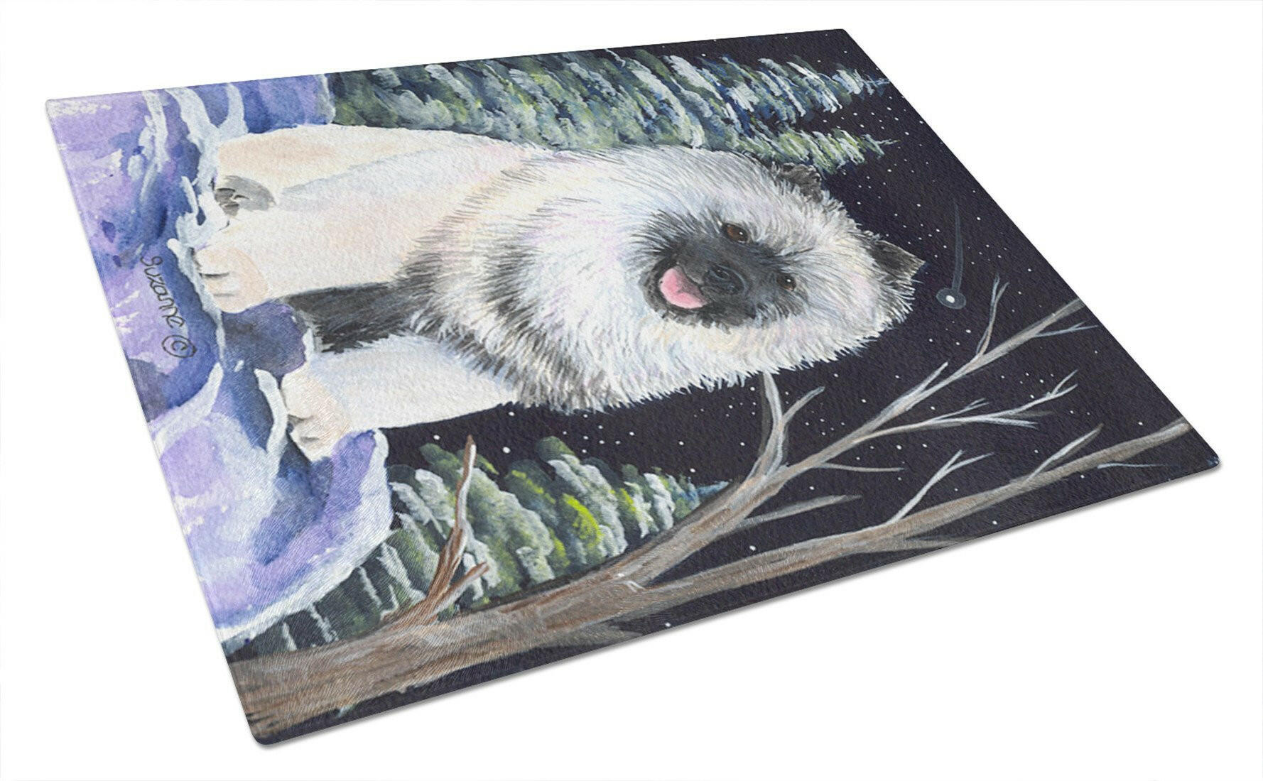 Starry Night Keeshond Cutting Board Tempered Glass Kitchen Cutting Surface, Heat Resistant Chopping, Non-Slip Feet, Food Prep & Serving