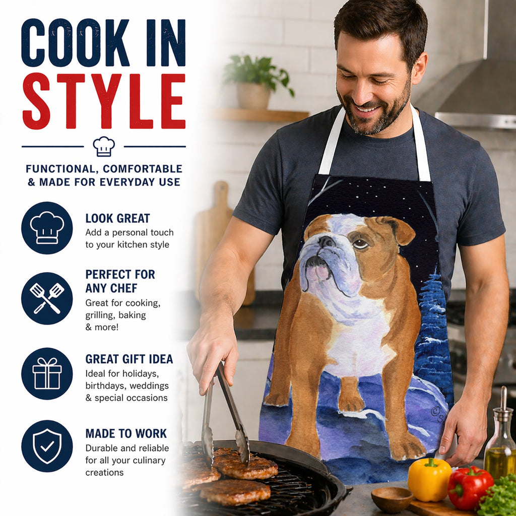 Starry Night English Bulldog Apron Cooking Kitchen Server Baking Crafts Gardening for Adult Women Men, Unisex, Large, Multicolor