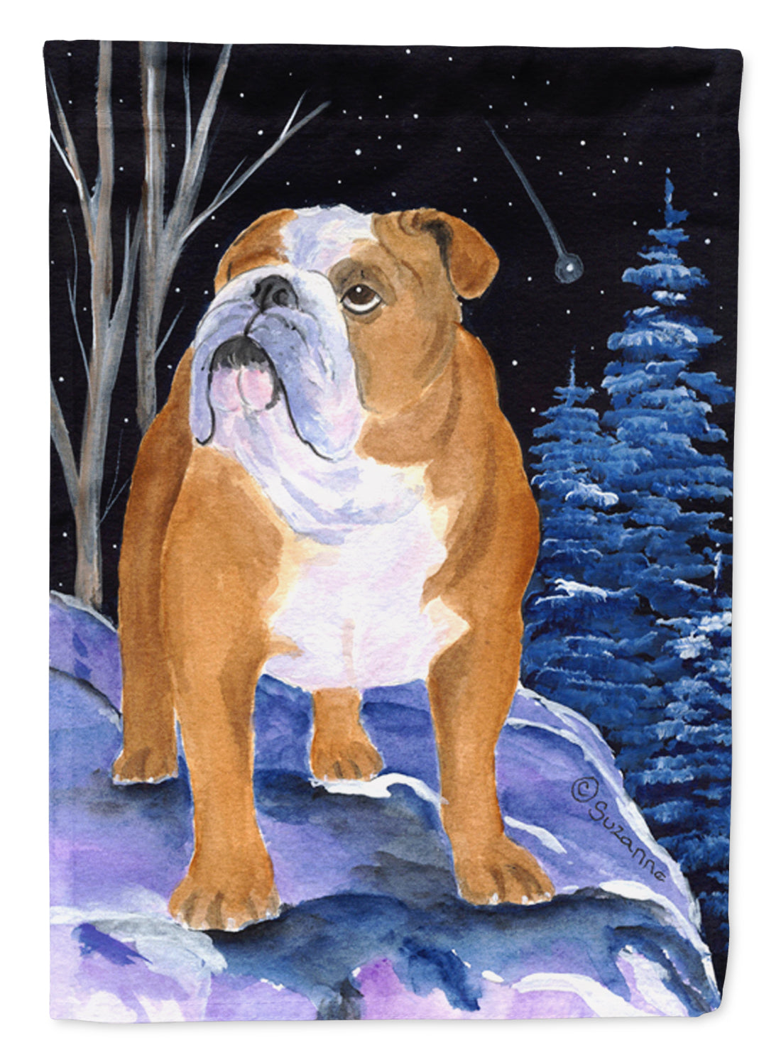 Starry Night English Bulldog House Flag 28x40 Porch Sleeve Pole Decorative Outside Yard Banner Artwork Wall Hanging, Polyester