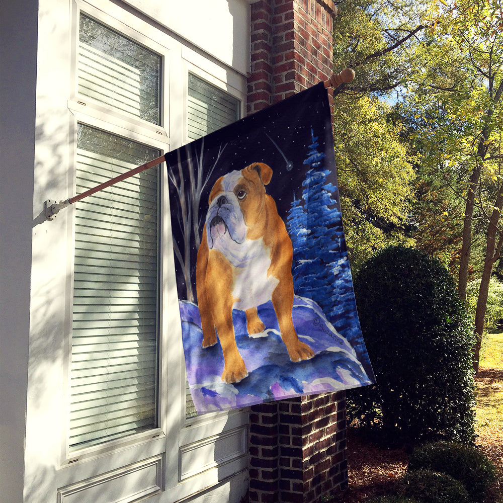 Starry Night English Bulldog House Flag 28x40 Porch Sleeve Pole Decorative Outside Yard Banner Artwork Wall Hanging, Polyester