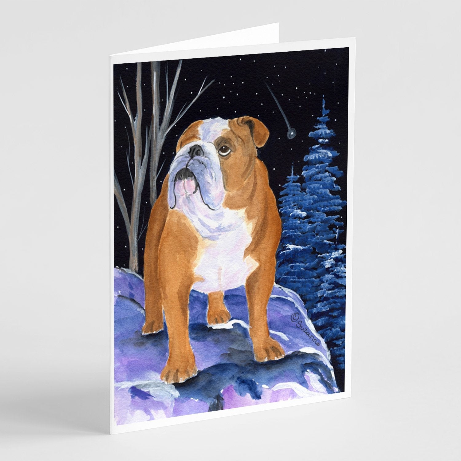 Starry Night English Bulldog Greeting Cards Pack of 8 Blank Cards with Envelopes Whimsical A7 Size 5x7