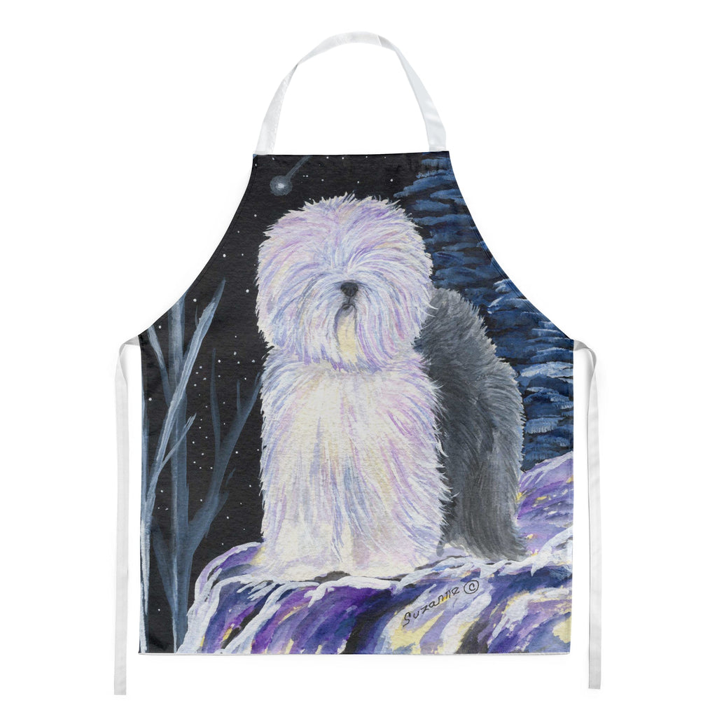 Starry Night Old English Sheepdog Apron Cooking Kitchen Server Baking Crafts Gardening for Adult Women Men, Unisex, Large, Multicolor