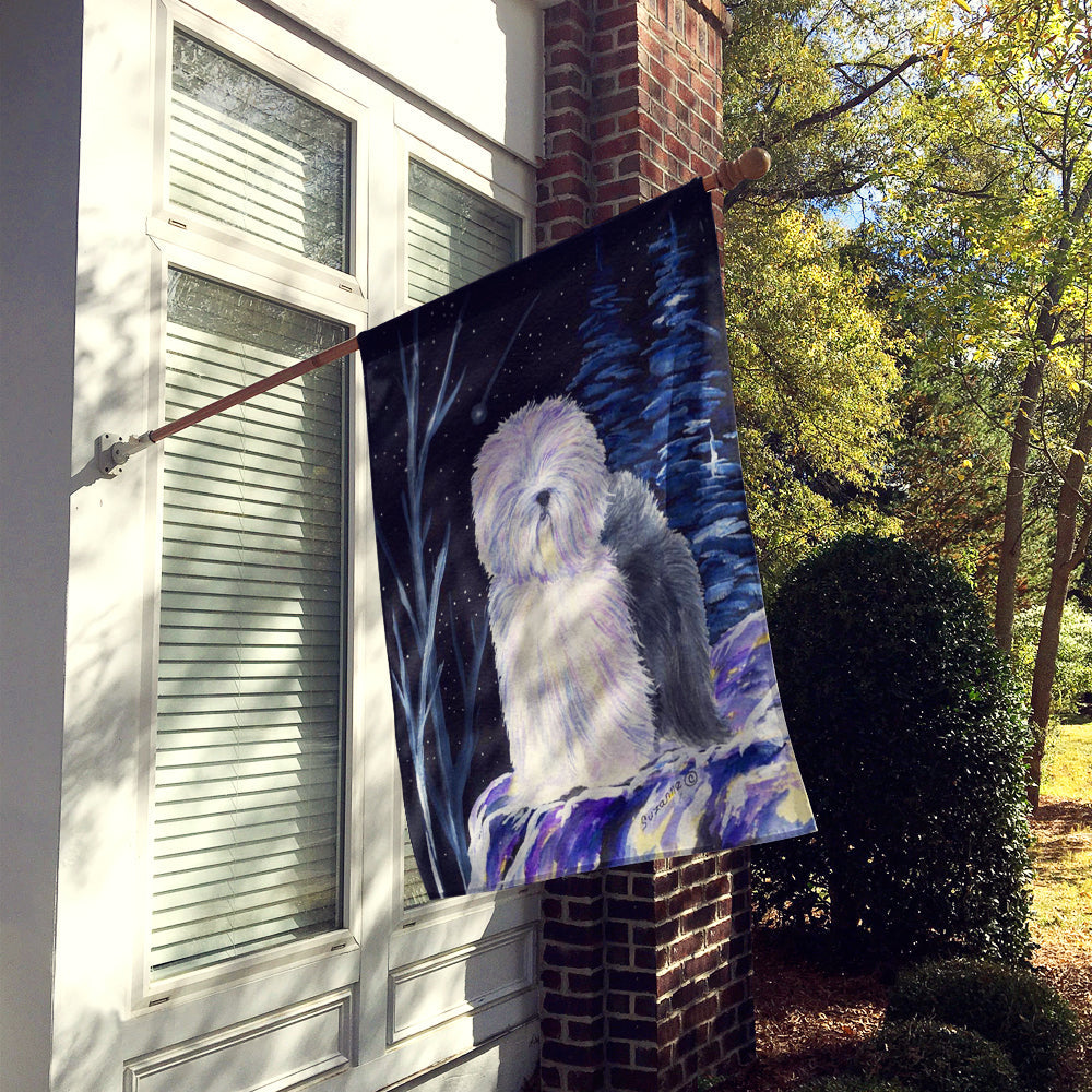 Starry Night Old English Sheepdog House Flag 28x40 Porch Sleeve Pole Decorative Outside Yard Banner Artwork Wall Hanging, Polyester