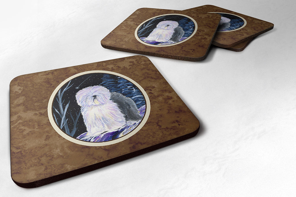 Starry Night Old English Sheepdog Foam Coasters Set of 4 Cup Coasters for Indoor Outdoor, Tabletop Protection, Anti Slip, Mouse pad Material