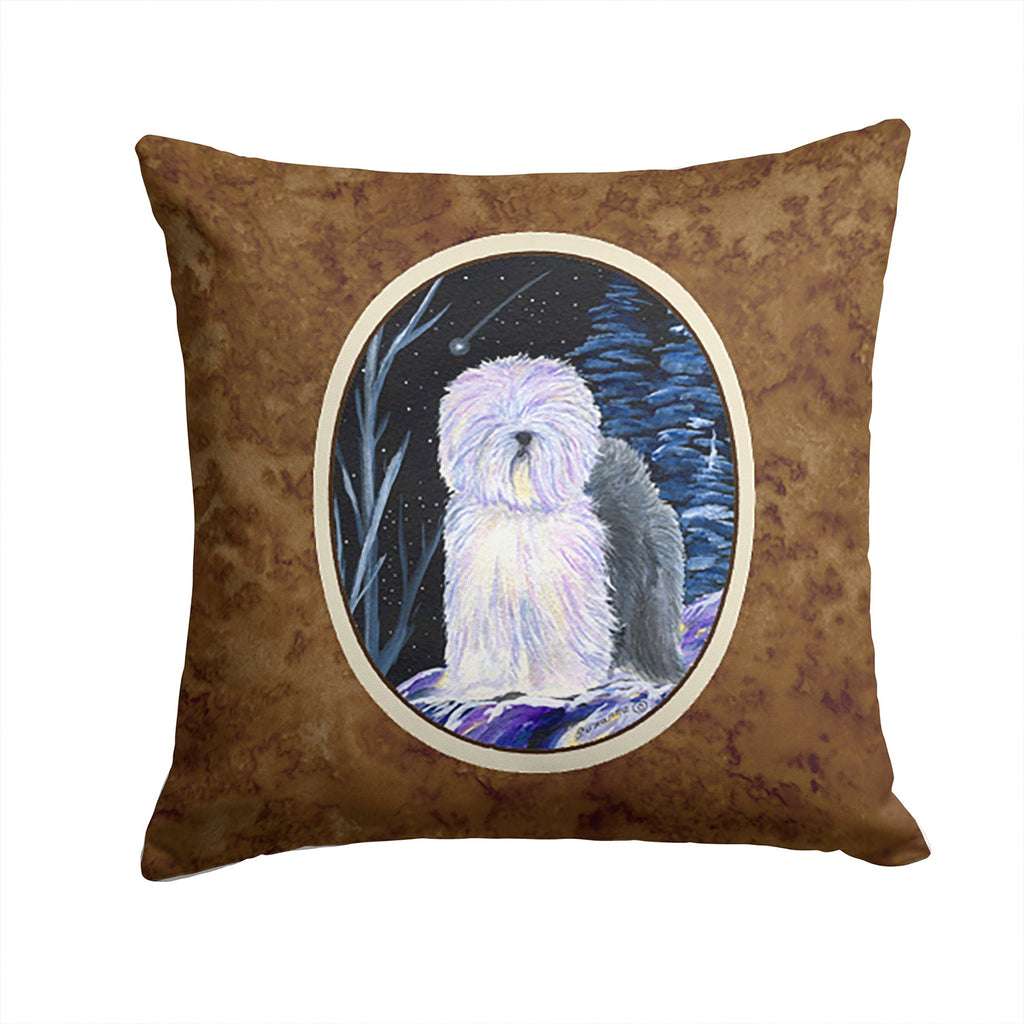 Starry Night Old English Sheepdog Decorative Throw Pillow 14x14 Indoor Outdoor Accent Cushion, Fabric Cover with Insert for Sofa, Bed, Porch & Living Room