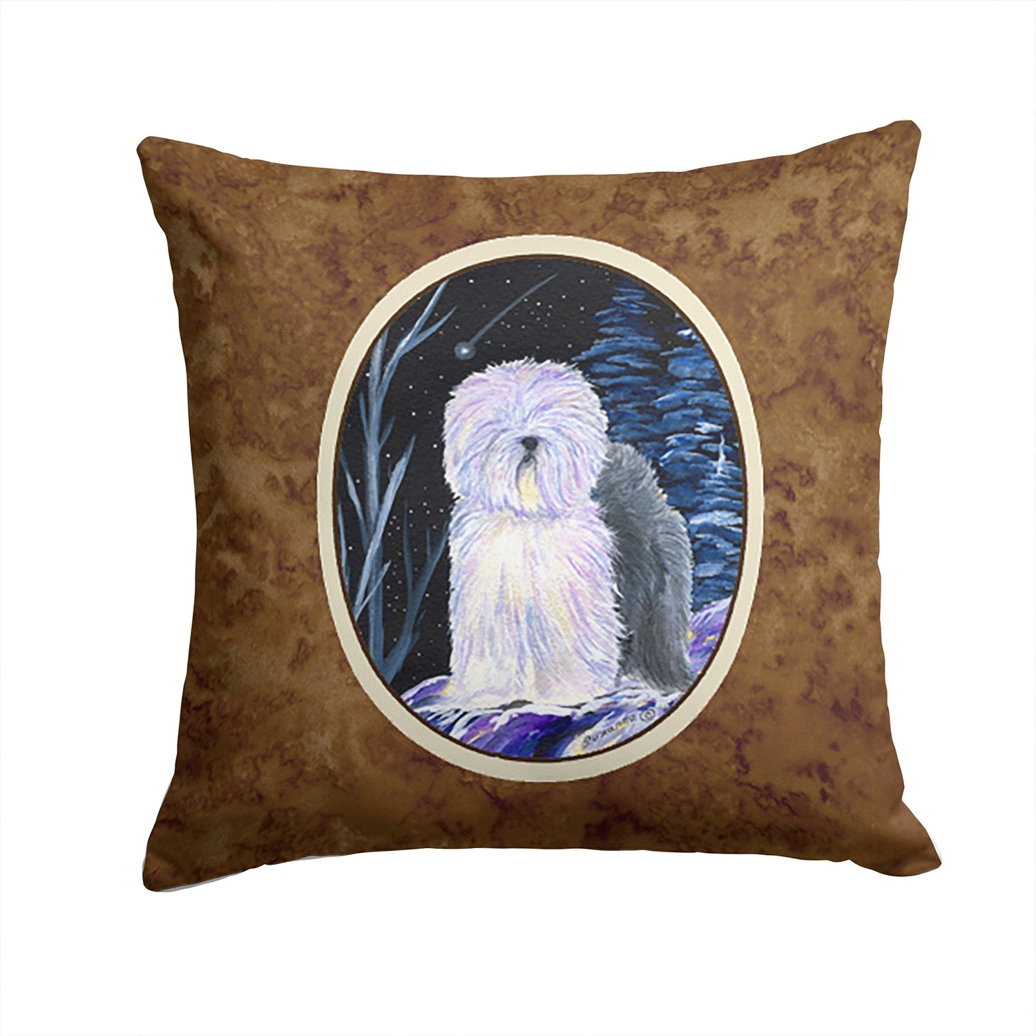 Starry Night Old English Sheepdog Decorative Throw Pillow 14x14 Indoor Outdoor Accent Cushion, Fabric Cover with Insert for Sofa, Bed, Porch & Living Room