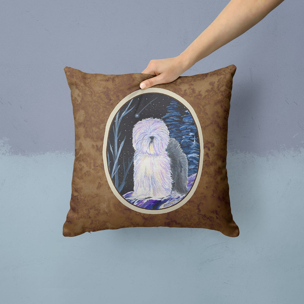 Starry Night Old English Sheepdog Decorative Throw Pillow 14x14 Indoor Outdoor Accent Cushion, Fabric Cover with Insert for Sofa, Bed, Porch & Living Room