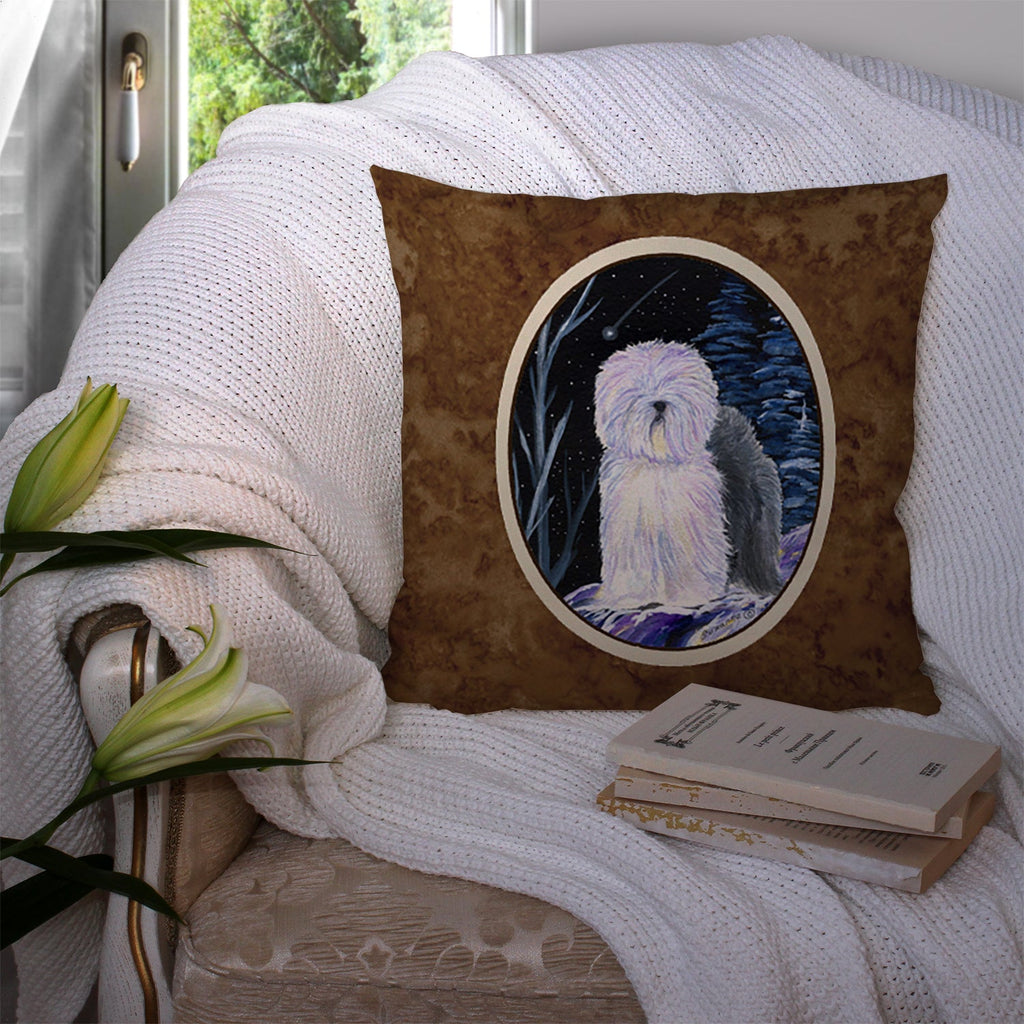 Starry Night Old English Sheepdog Decorative Throw Pillow 14x14 Indoor Outdoor Accent Cushion, Fabric Cover with Insert for Sofa, Bed, Porch & Living Room