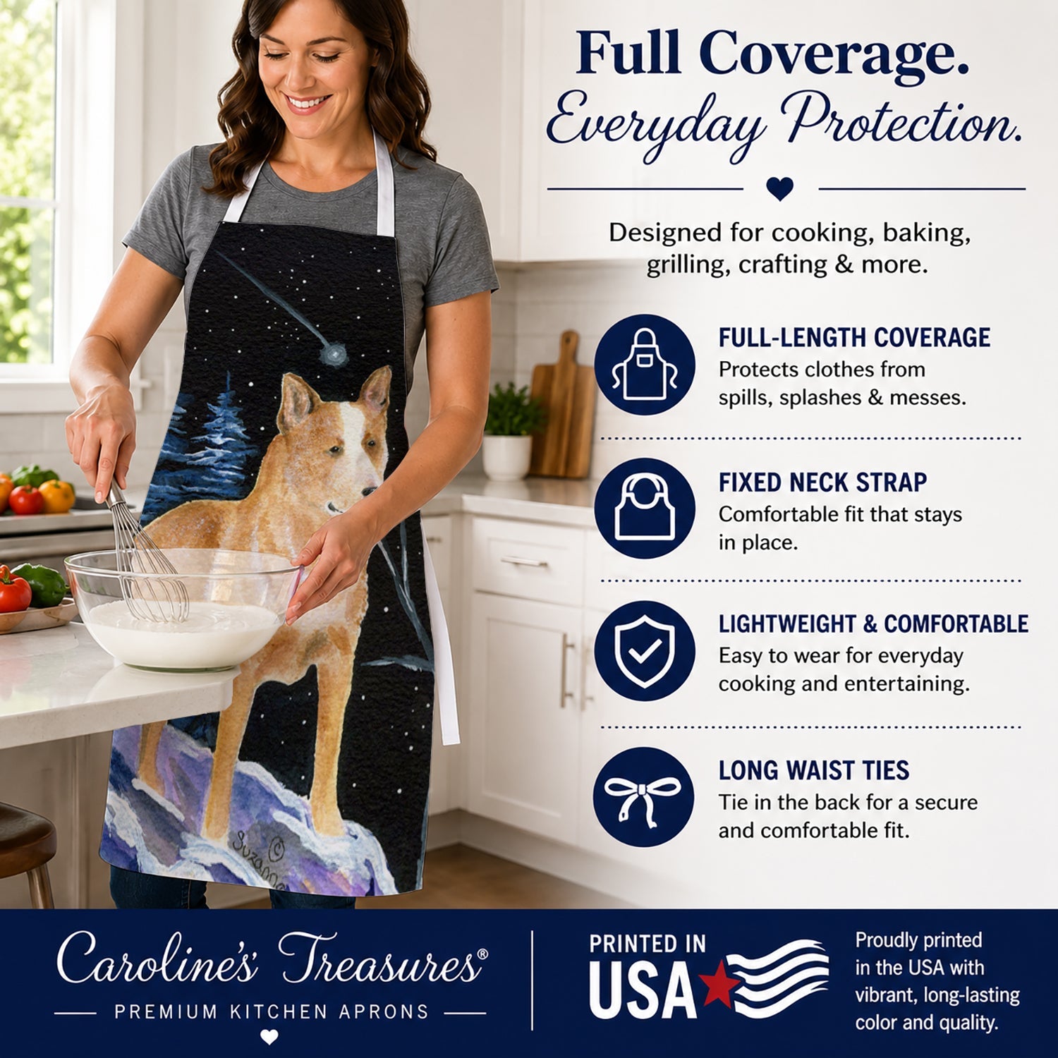 Starry Night Australian Cattle Dog Apron Cooking Kitchen Server Baking Crafts Gardening for Adult Women Men, Unisex, Large, Multicolor
