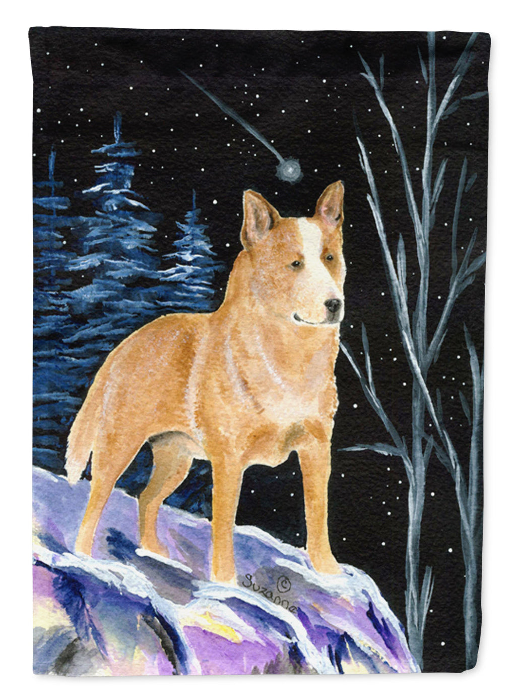 Starry Night Australian Cattle Dog House Flag 28x40 Porch Sleeve Pole Decorative Outside Yard Banner Artwork Wall Hanging, Polyester