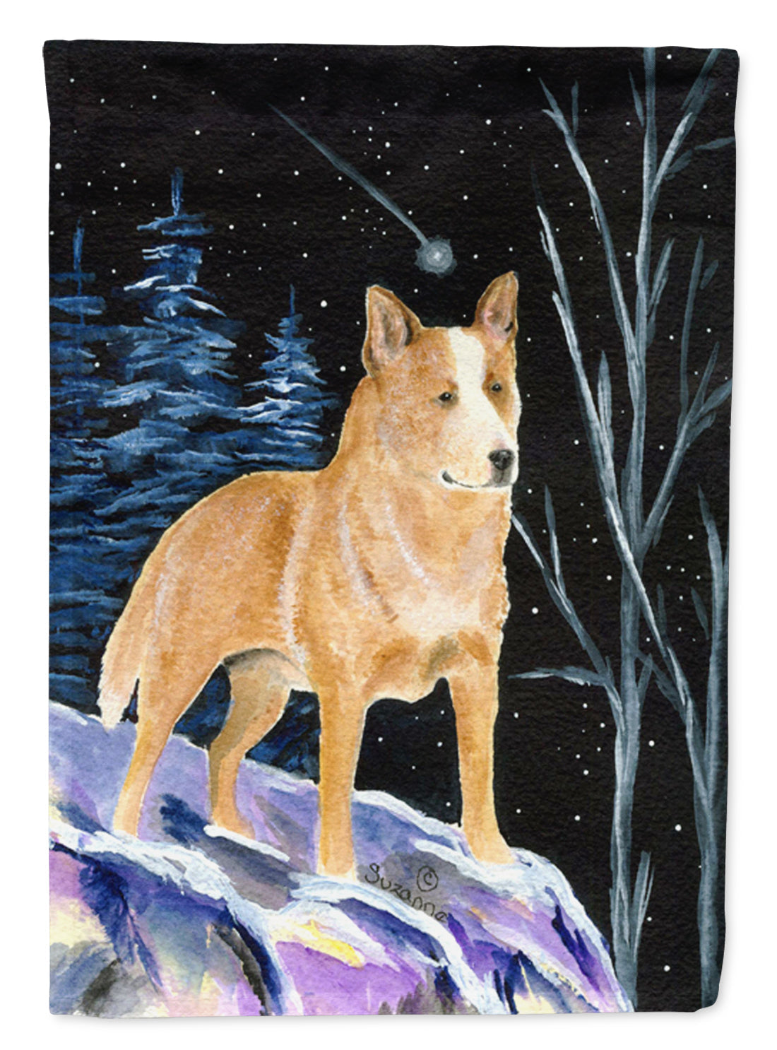 Starry Night Australian Cattle Dog House Flag 28x40 Porch Sleeve Pole Decorative Outside Yard Banner Artwork Wall Hanging, Polyester