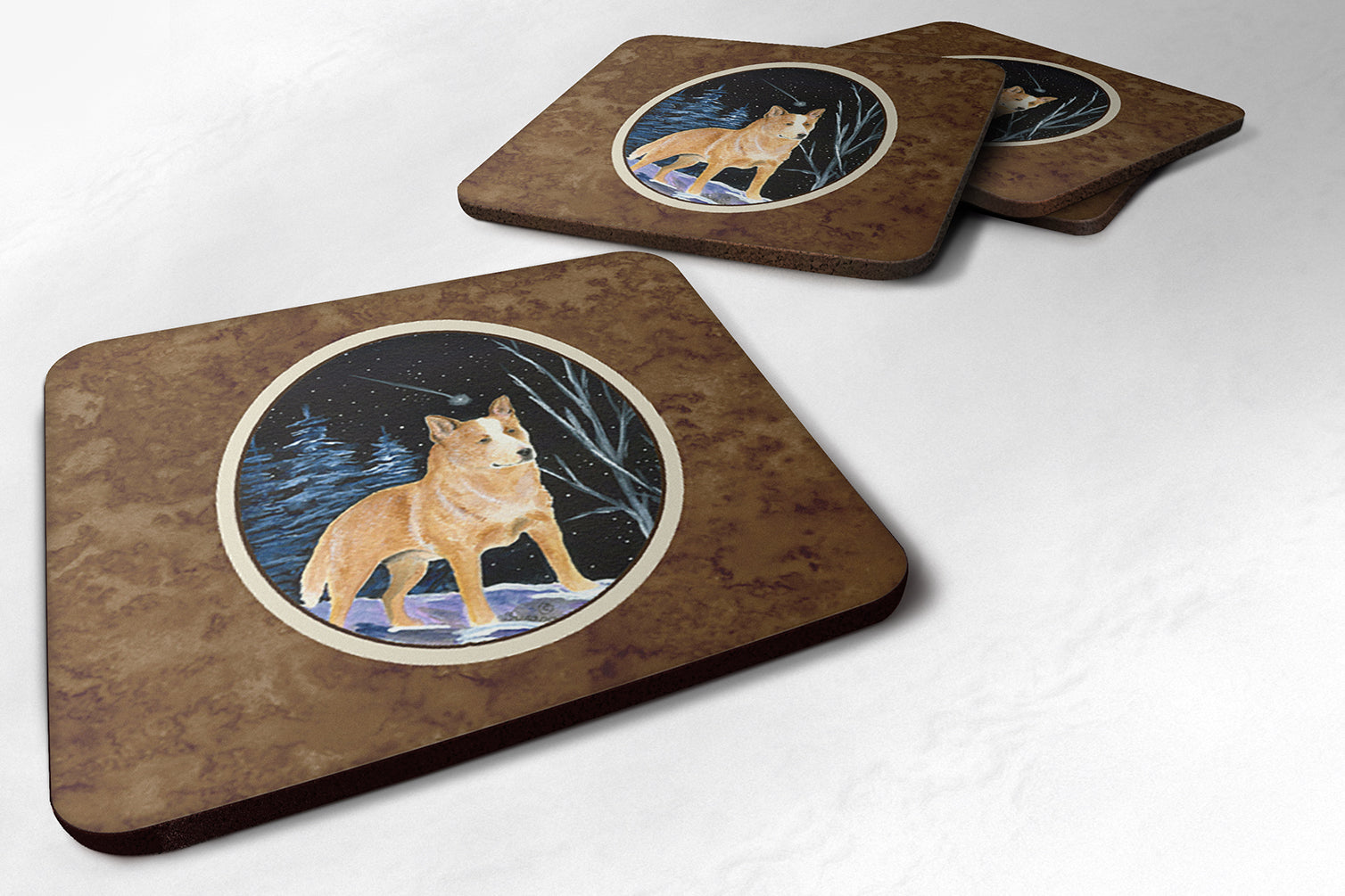 Starry Night Australian Cattle Dog Foam Coasters Set of 4 Cup Coasters for Indoor Outdoor, Tabletop Protection, Anti Slip, Mouse pad Material