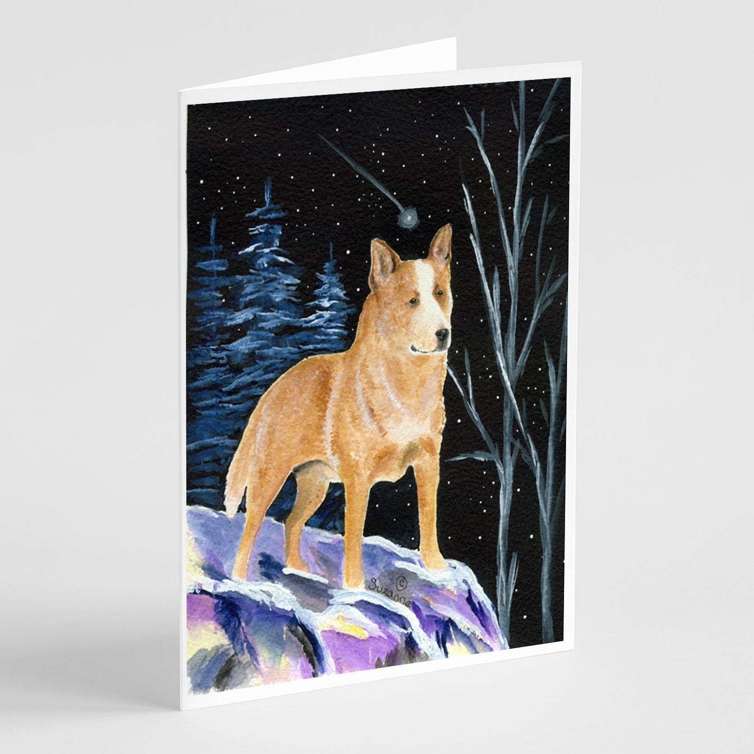 Starry Night Australian Cattle Dog Greeting Cards Pack of 8 Blank Cards with Envelopes Whimsical A7 Size 5x7