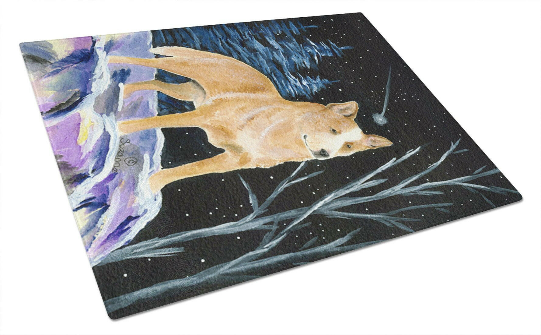 Starry Night Australian Cattle Dog Cutting Board Tempered Glass Kitchen Cutting Surface, Heat Resistant Chopping, Non-Slip Feet, Food Prep & Serving