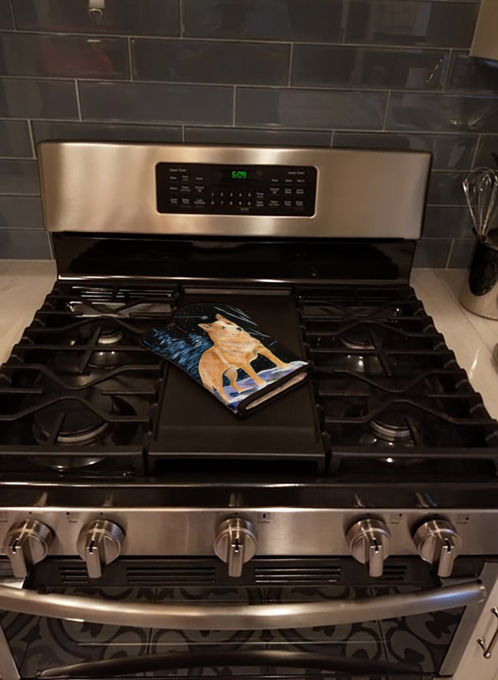 Starry Night Australian Cattle Dog Oven Mitt Heat Resistant Thick Oven Mitt for Hot Pans and Oven, Kitchen Mitt Protect Hands, Cooking Baking Glove