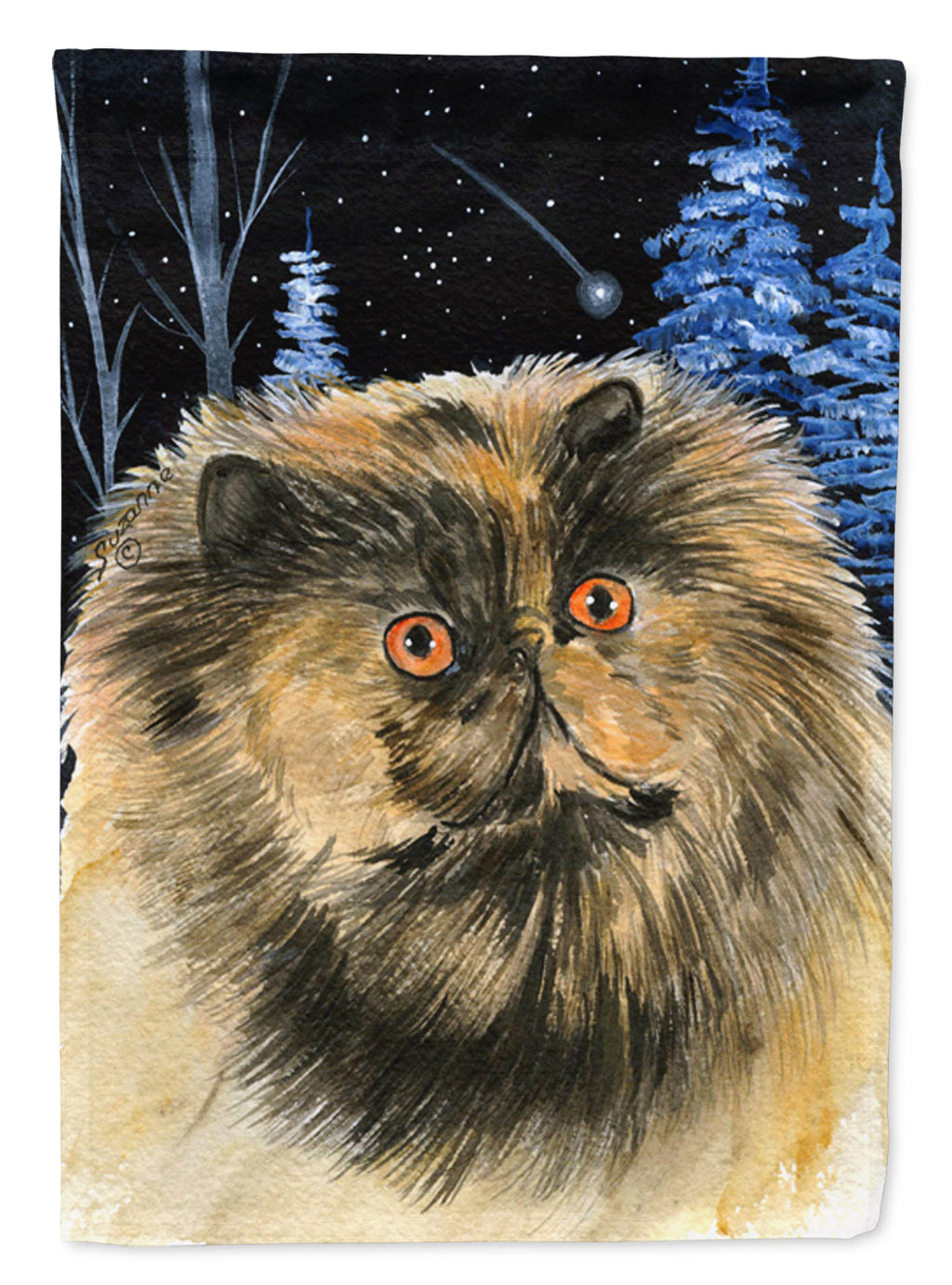 Starry Night Cat - Persian House Flag 28x40 Porch Sleeve Pole Decorative Outside Yard Banner Artwork Wall Hanging, Polyester