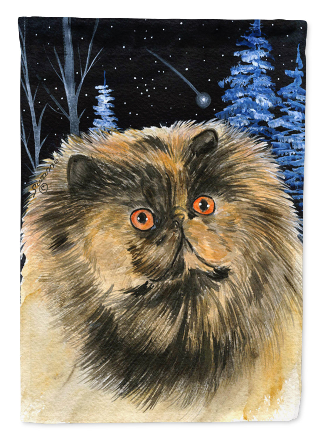 Starry Night Cat - Persian House Flag 28x40 Porch Sleeve Pole Decorative Outside Yard Banner Artwork Wall Hanging, Polyester