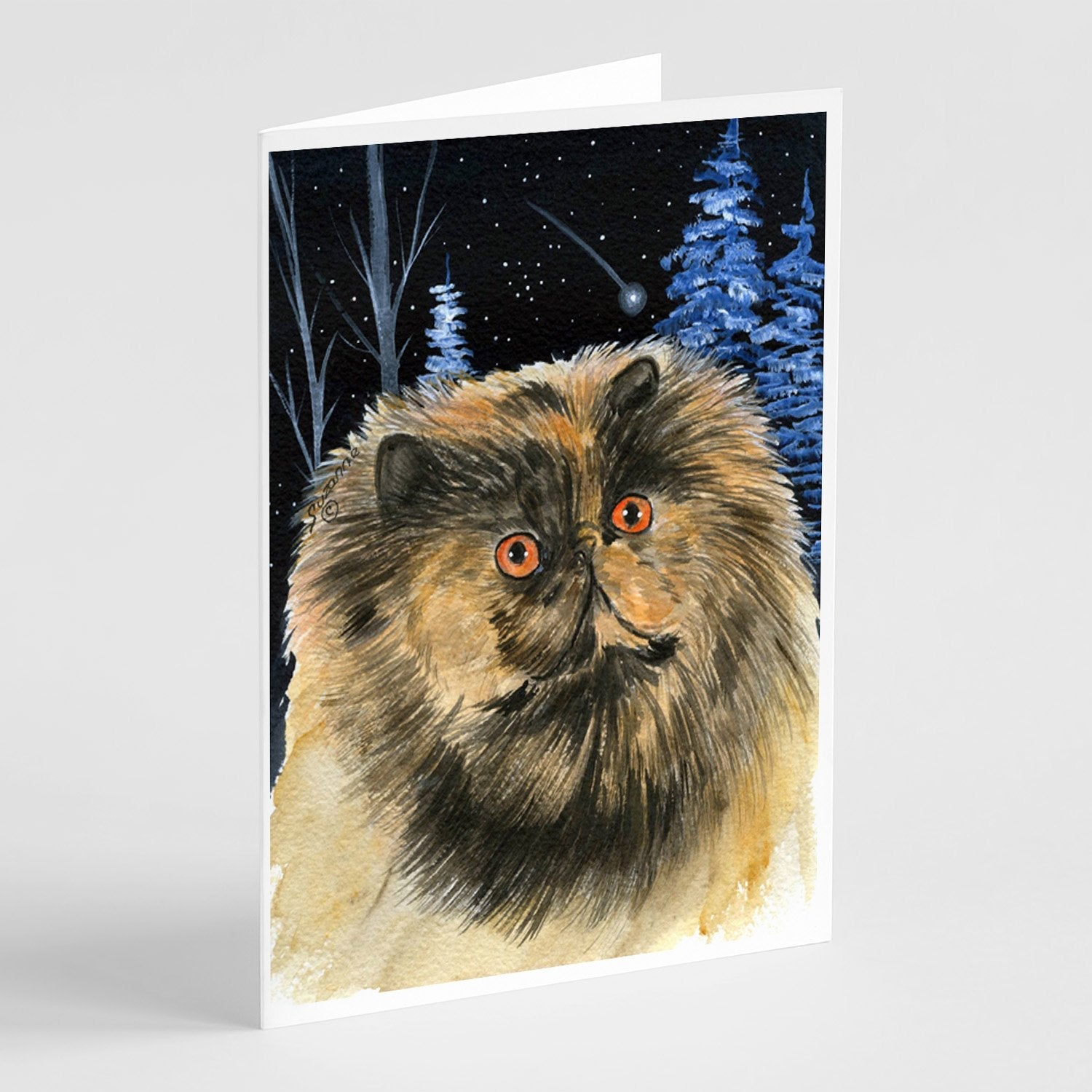 Starry Night Cat - Persian Greeting Cards Pack of 8 Blank Cards with Envelopes Whimsical A7 Size 5x7