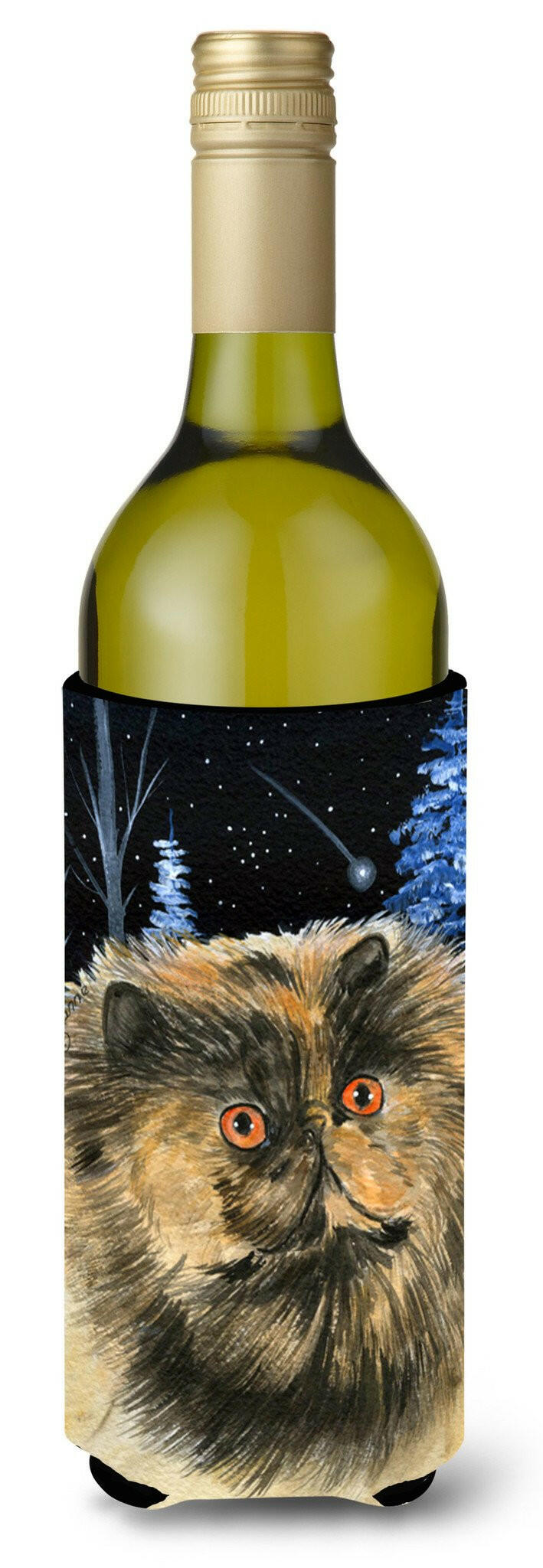 Starry Night Cat - Persian Wine Bottle Hugger Gift Sleeve for Standard 750 ml Bottles, Insulated Reusable Also Fits Mini Shot & Pint Bottles