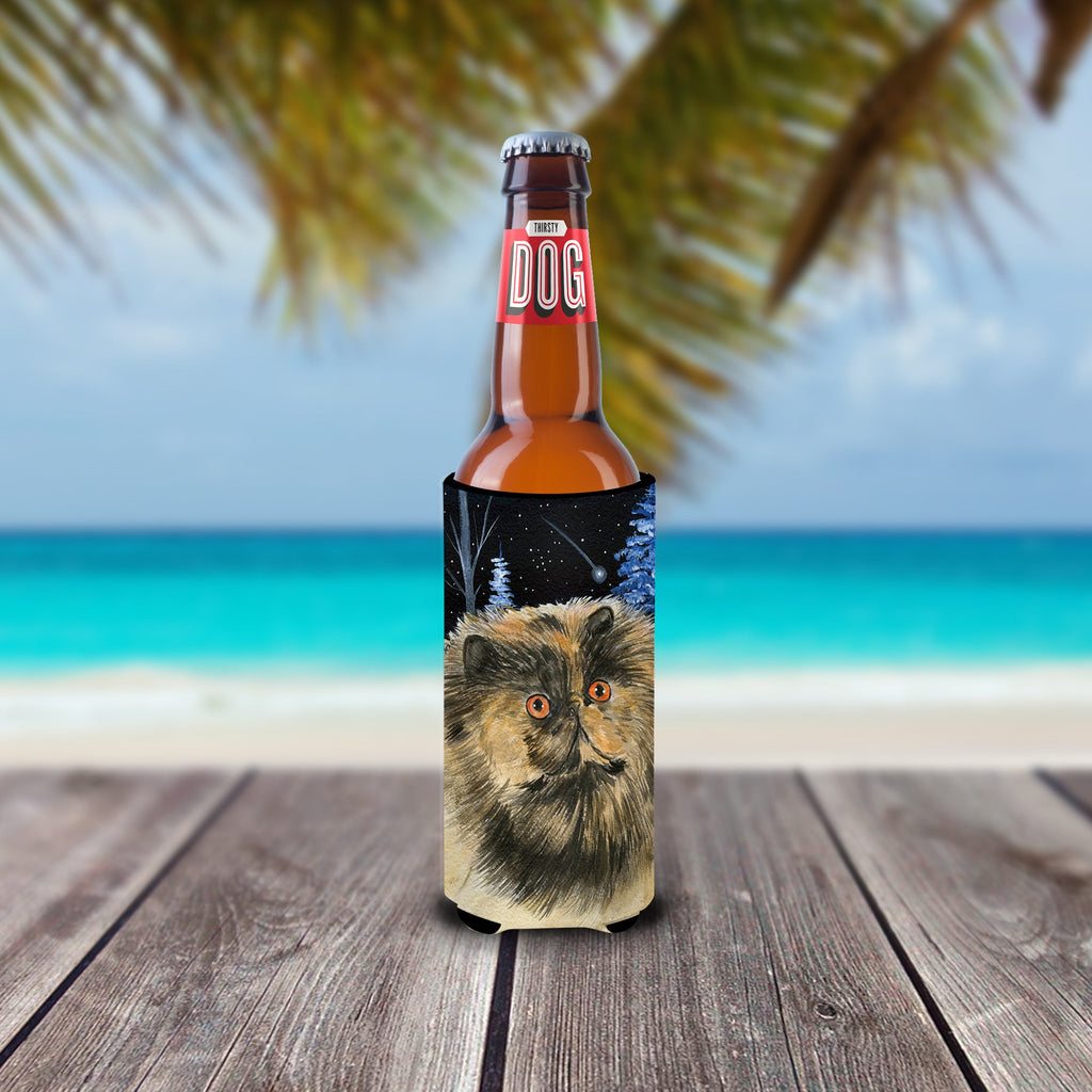 Starry Night Cat - Persian Slim Can Hugger , Insulated Foam Hugger for 12 oz Slim Cans, Beer Bottles & Water Bottles, Printed in USA