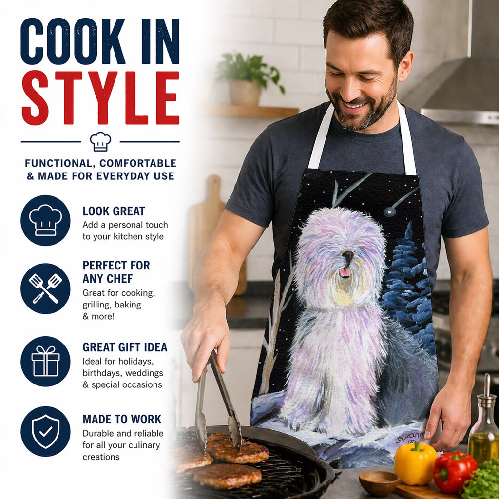 Starry Night Old English Sheepdog Apron Cooking Kitchen Server Baking Crafts Gardening for Adult Women Men, Unisex, Large, Multicolor