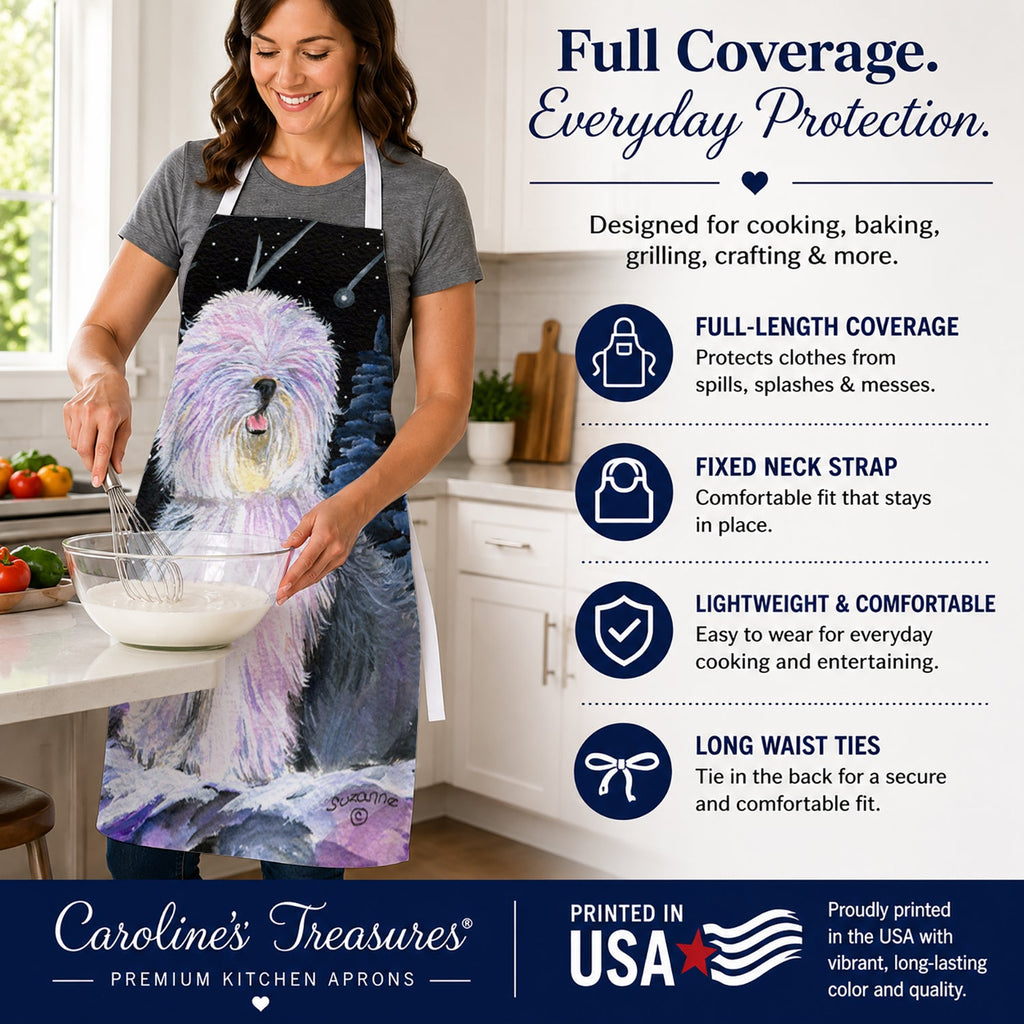 Starry Night Old English Sheepdog Apron Cooking Kitchen Server Baking Crafts Gardening for Adult Women Men, Unisex, Large, Multicolor