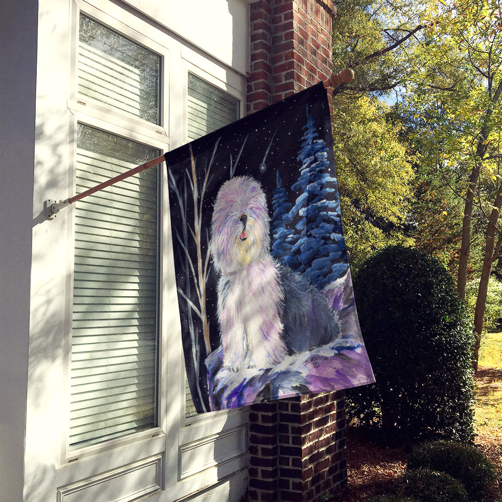 Starry Night Old English Sheepdog House Flag 28x40 Porch Sleeve Pole Decorative Outside Yard Banner Artwork Wall Hanging, Polyester