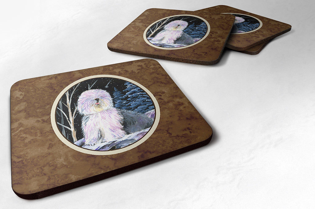 Starry Night Old English Sheepdog Foam Coasters Set of 4 Cup Coasters for Indoor Outdoor, Tabletop Protection, Anti Slip, Mouse pad Material