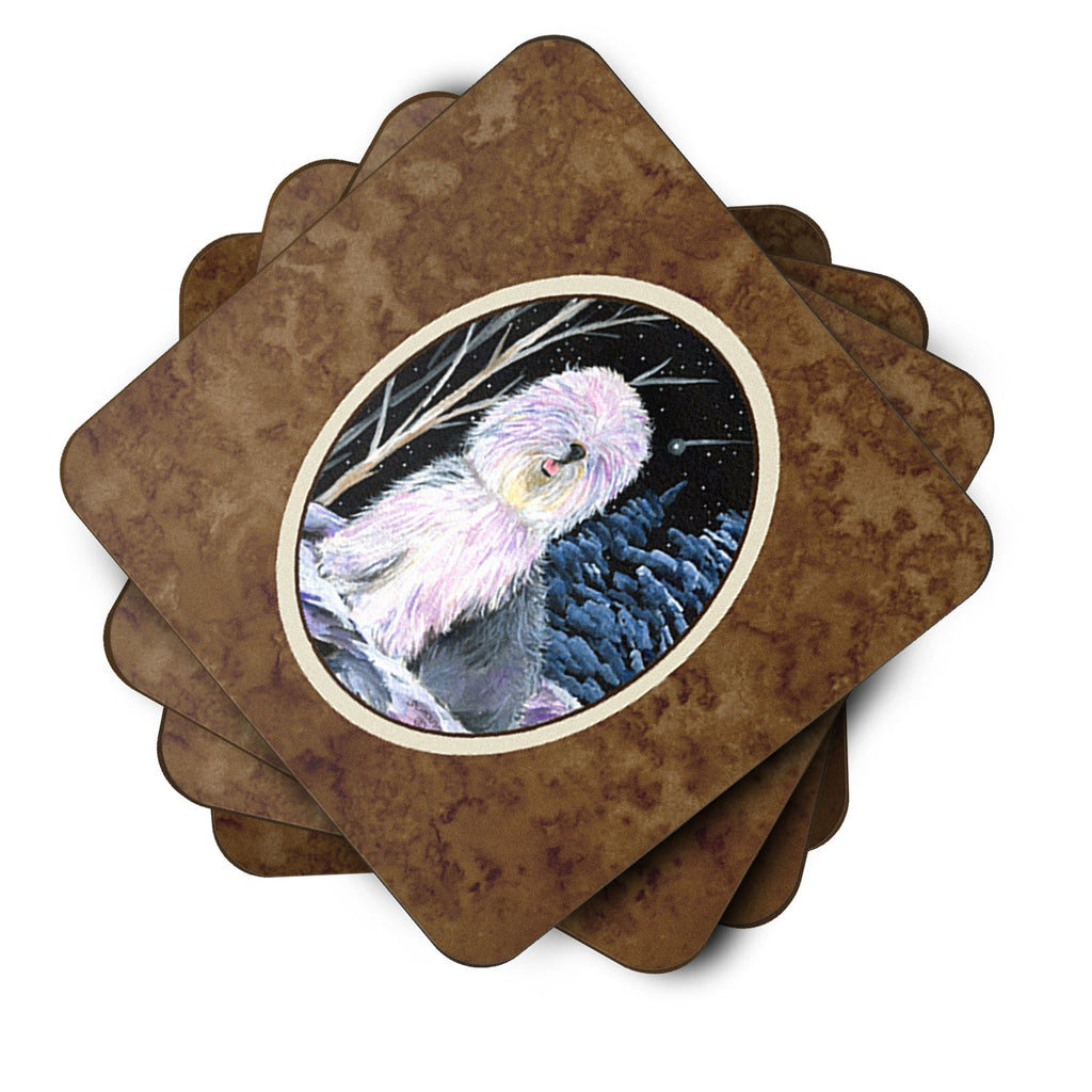 Starry Night Old English Sheepdog Foam Coasters Set of 4 Cup Coasters for Indoor Outdoor, Tabletop Protection, Anti Slip, Mouse pad Material