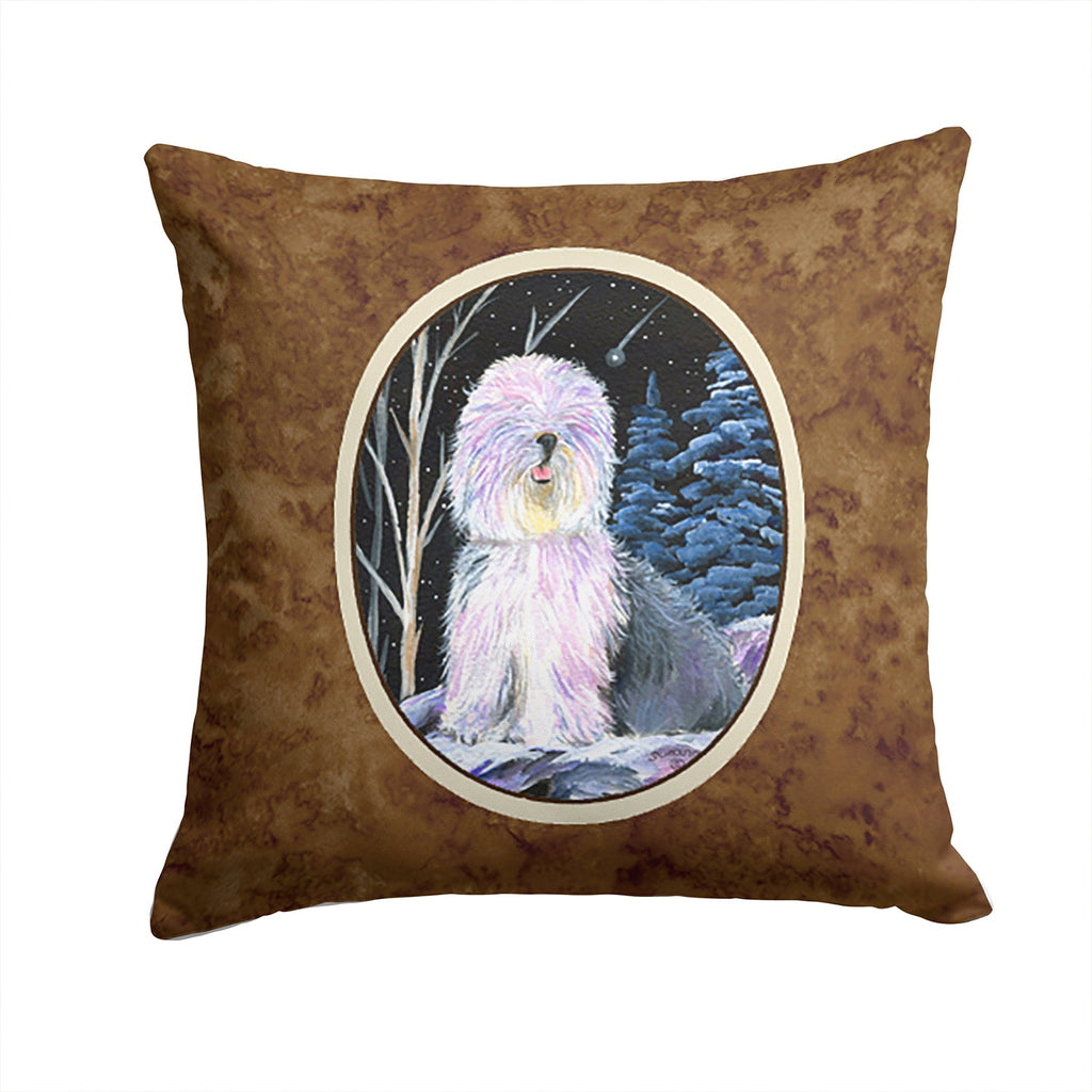Starry Night Old English Sheepdog Decorative Throw Pillow 14x14 Indoor Outdoor Accent Cushion, Fabric Cover with Insert for Sofa, Bed, Porch & Living Room