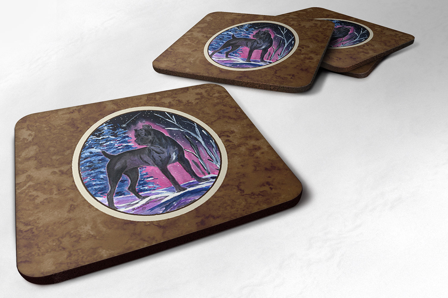 Starry Night Cane Corso Foam Coasters Set of 4 Cup Coasters for Indoor Outdoor, Tabletop Protection, Anti Slip, Mouse pad Material