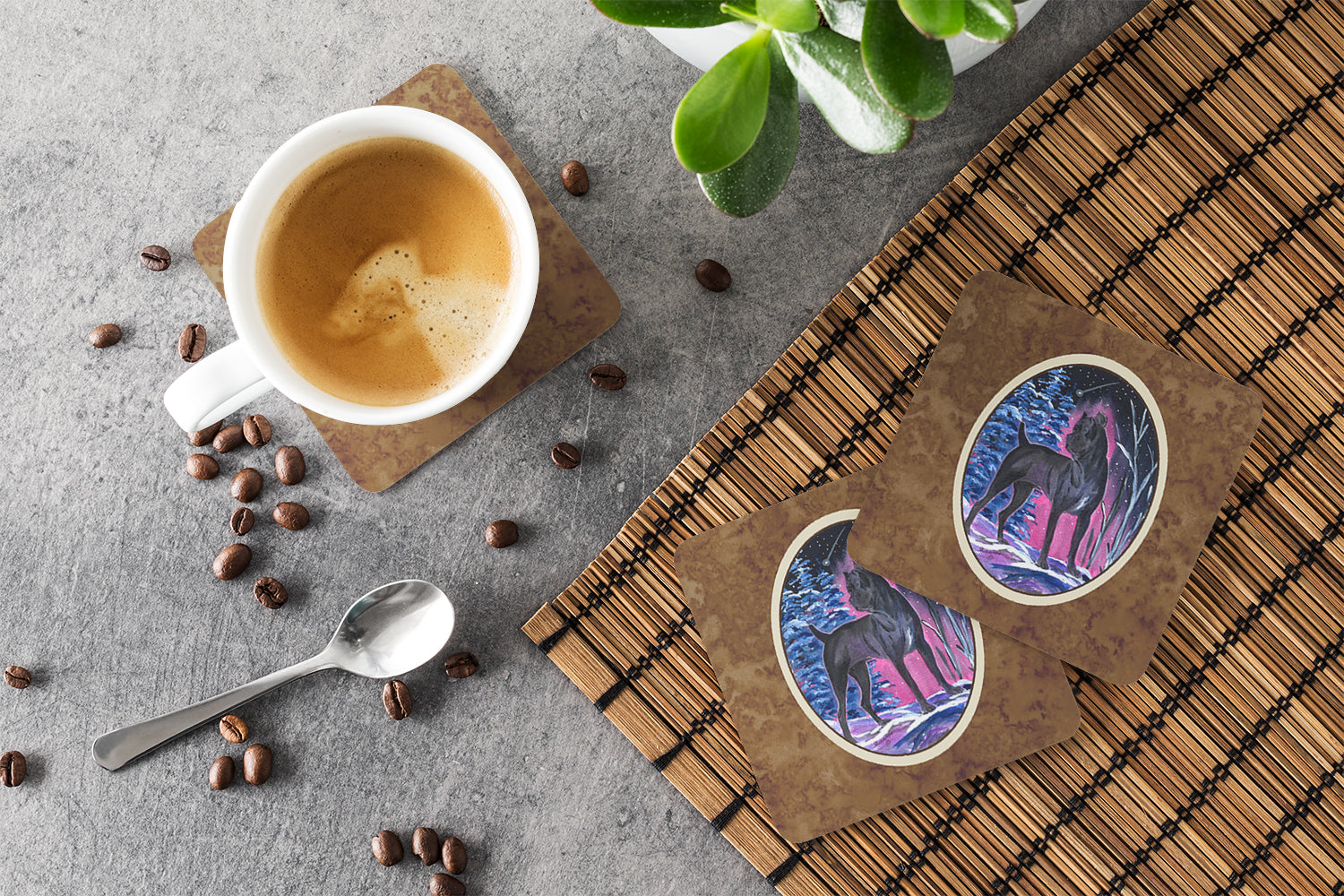 Starry Night Cane Corso Foam Coasters Set of 4 Cup Coasters for Indoor Outdoor, Tabletop Protection, Anti Slip, Mouse pad Material