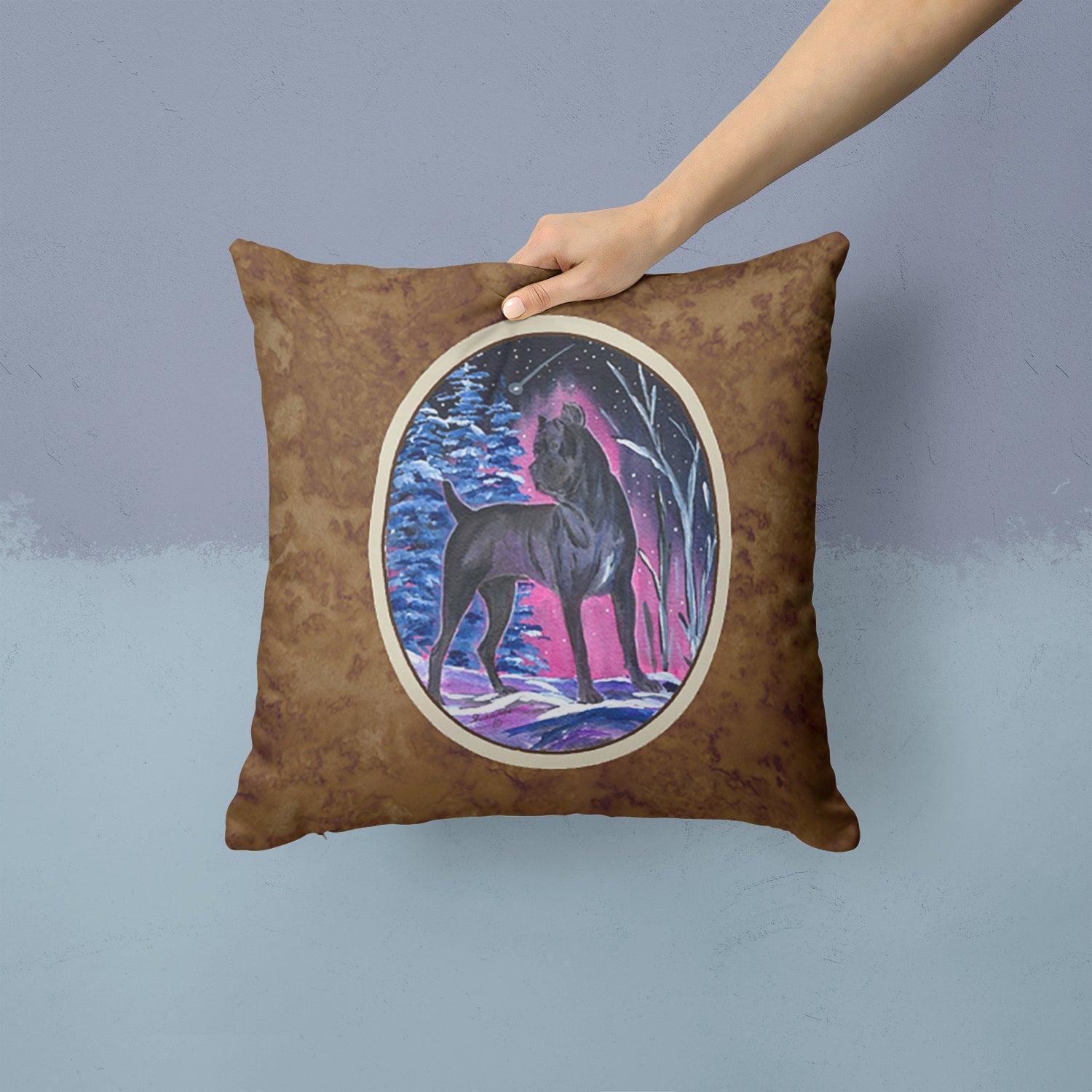 Starry Night Cane Corso Decorative Throw Pillow 14x14 Indoor Outdoor Accent Cushion, Fabric Cover with Insert for Sofa, Bed, Porch & Living Room
