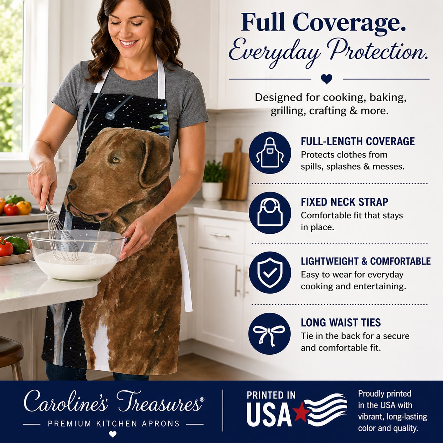 Starry Night Chesapeake Bay Retriever Apron Cooking Kitchen Server Baking Crafts Gardening for Adult Women Men, Unisex, Large, Multicolor