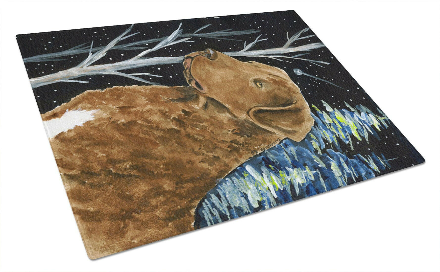 Starry Night Chesapeake Bay Retriever Cutting Board Tempered Glass Kitchen Cutting Surface, Heat Resistant Chopping, Non-Slip Feet, Food Prep & Serving