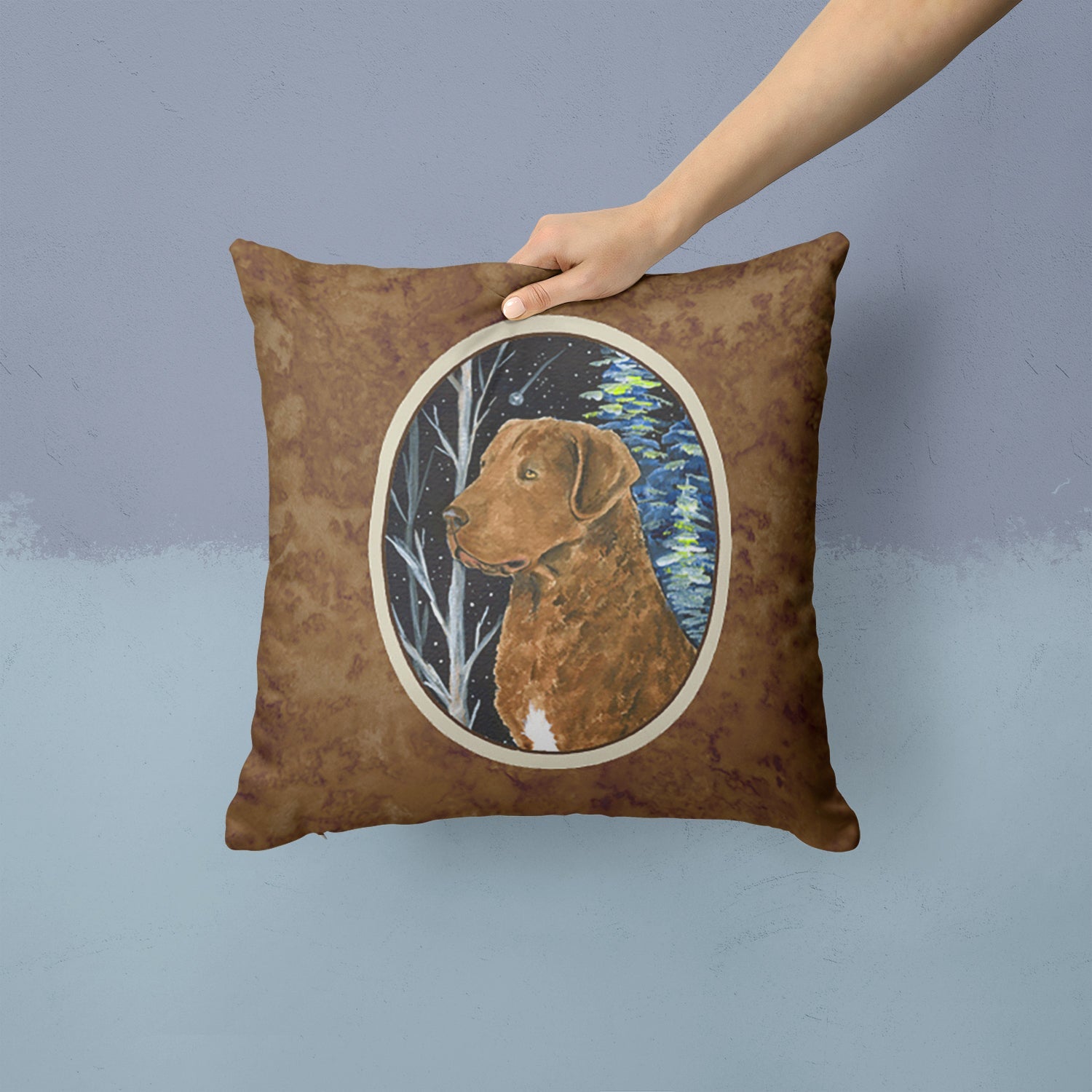Starry Night Chesapeake Bay Retriever Decorative Throw Pillow 14x14 Indoor Outdoor Accent Cushion, Fabric Cover with Insert for Sofa, Bed, Porch & Living Room