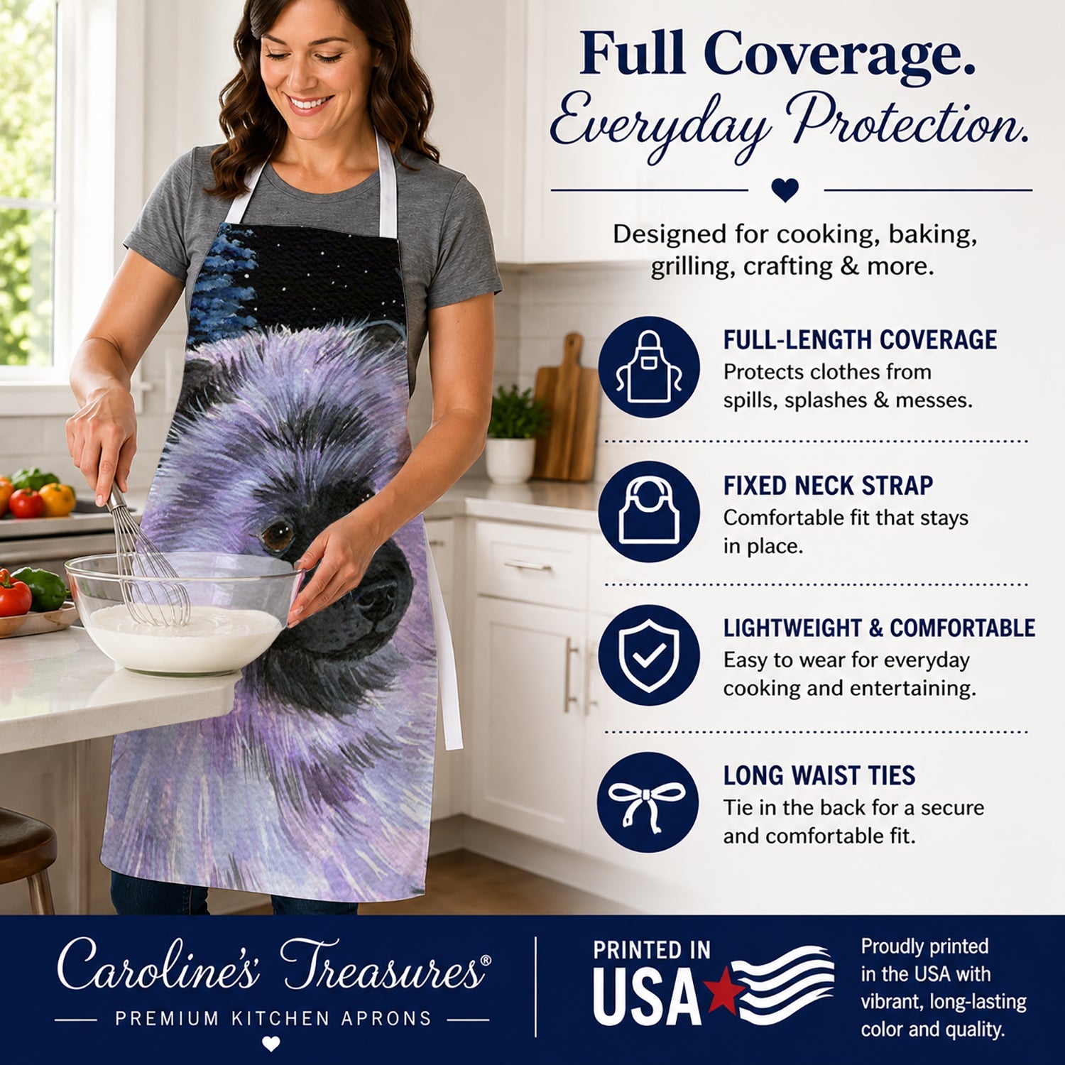 Starry Night Keeshond Apron Cooking Kitchen Server Baking Crafts Gardening for Adult Women Men, Unisex, Large, Multicolor