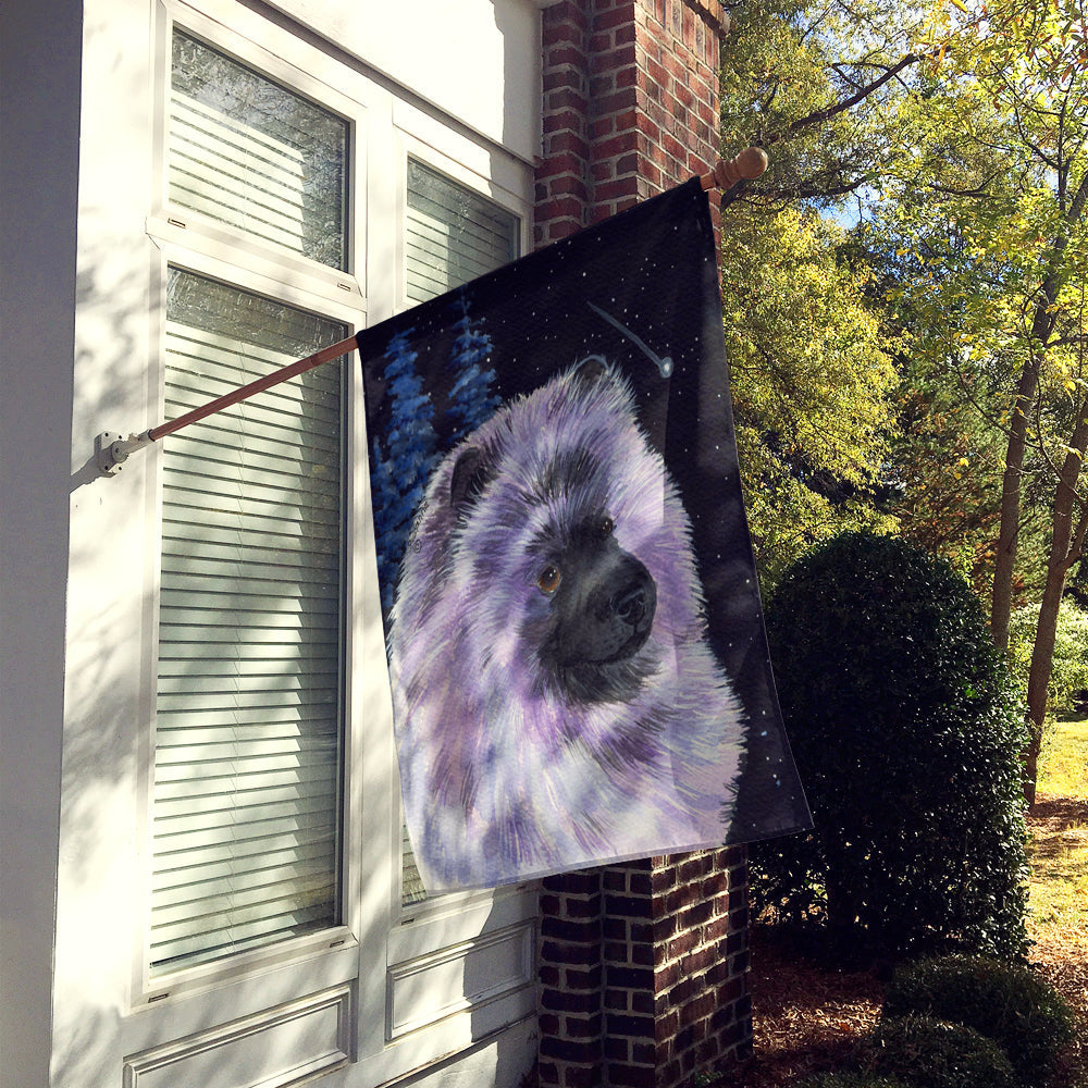 Starry Night Keeshond House Flag 28x40 Porch Sleeve Pole Decorative Outside Yard Banner Artwork Wall Hanging, Polyester
